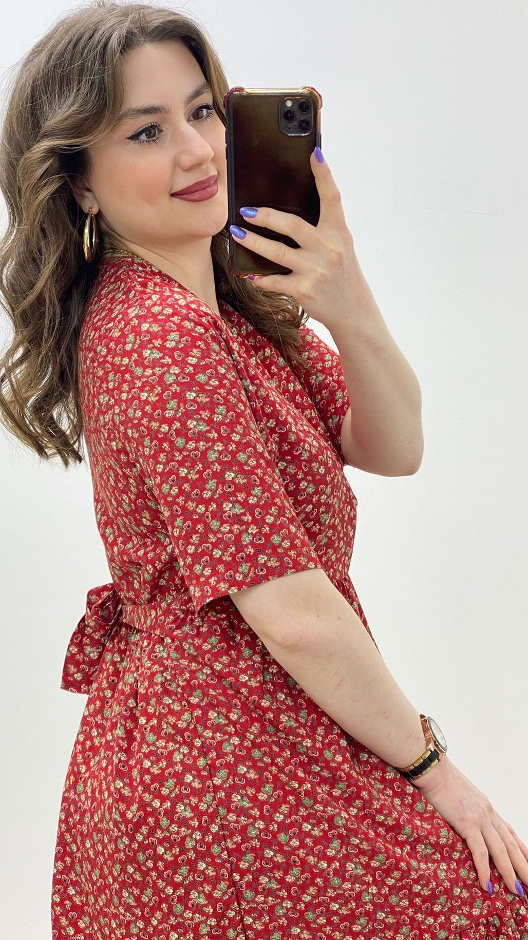 Minik Gül V Viskon Elbise Bordo