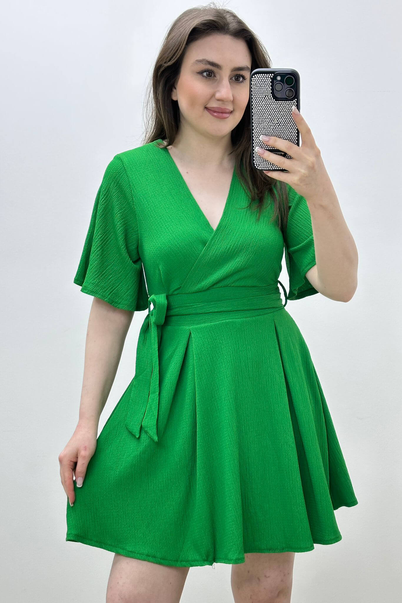 Gofre Şortlu Elbise Yeşil