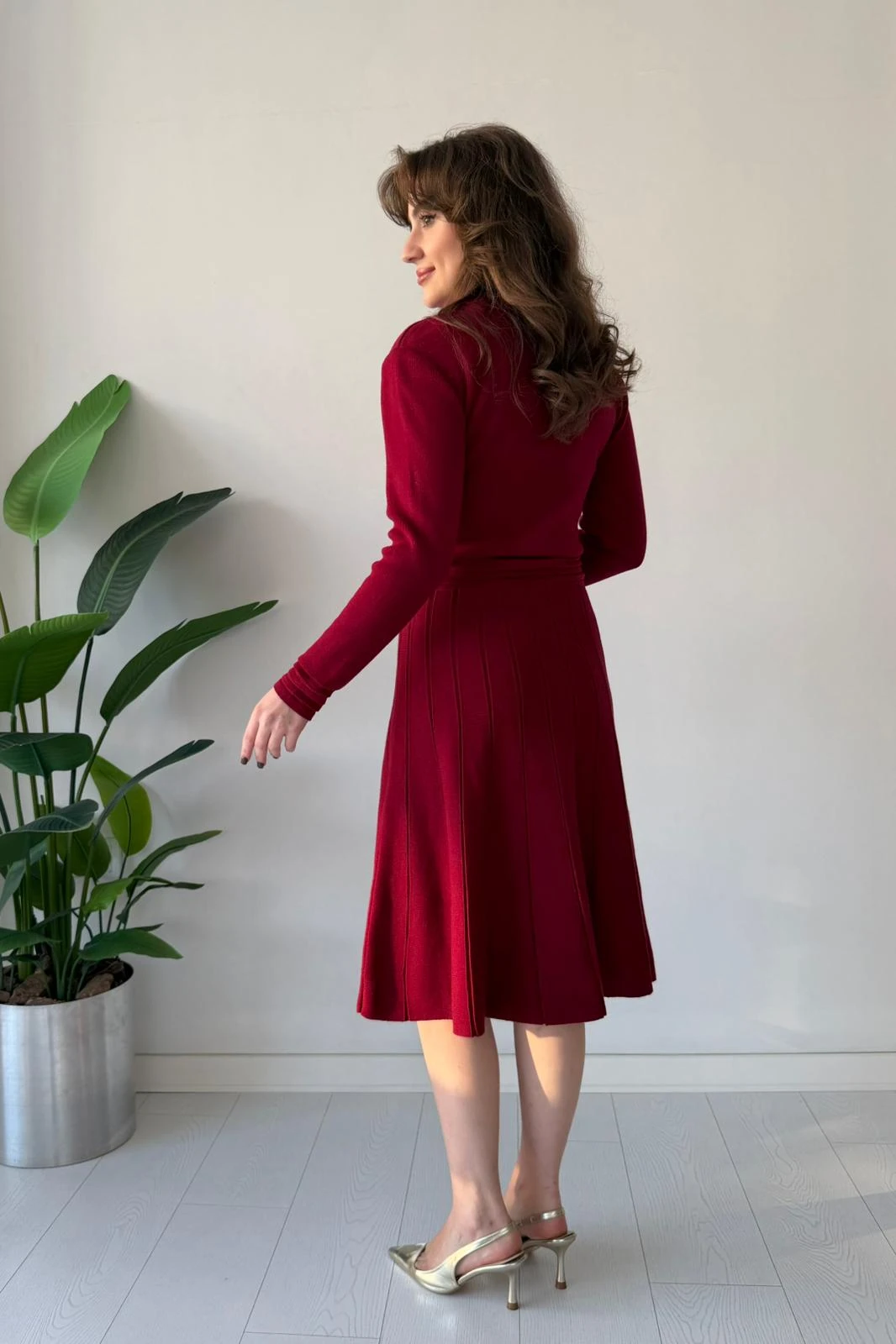 Düğme Detaylı Triko Elbise