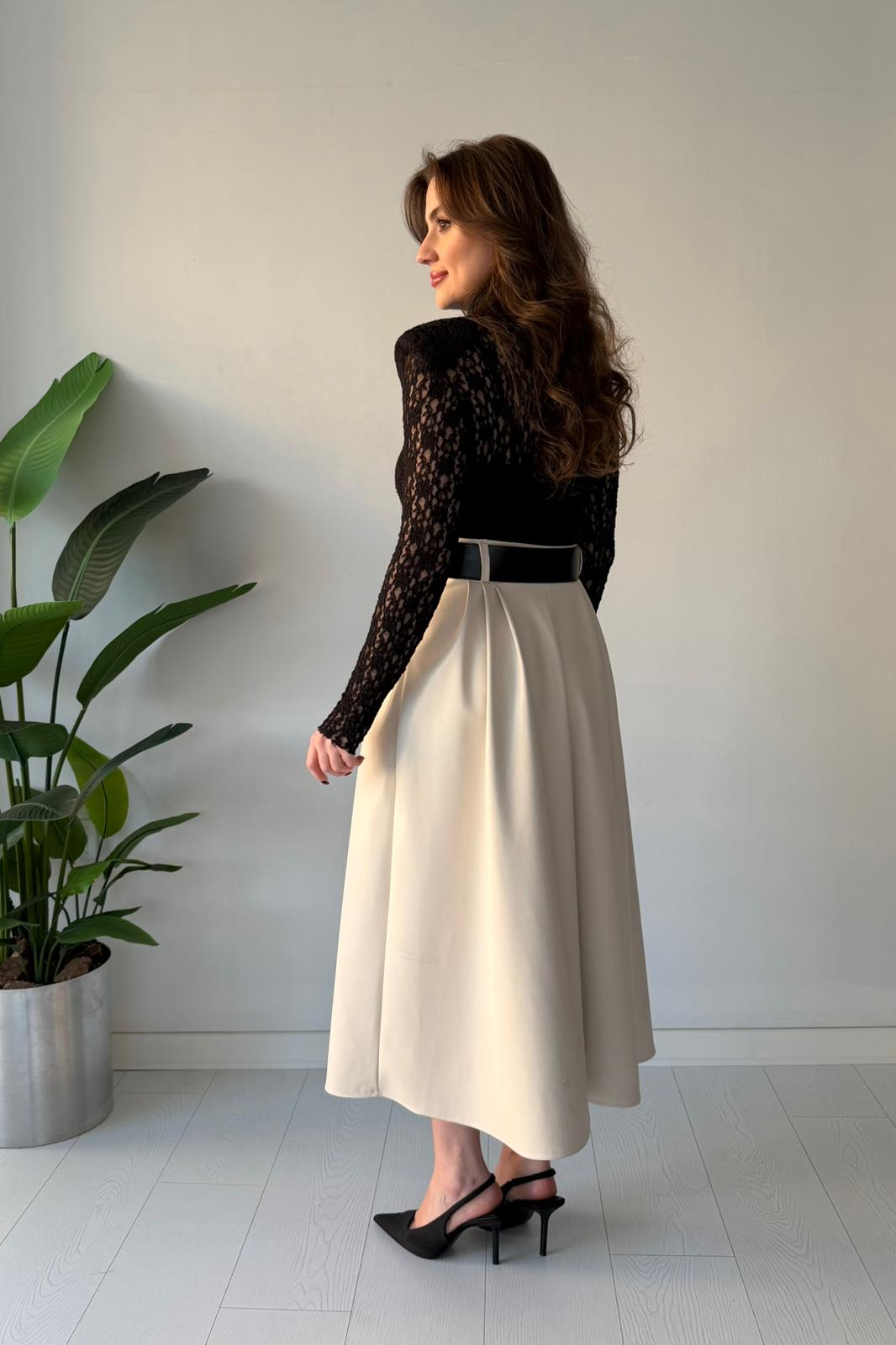 Deri Etekli Tasarım Elbise