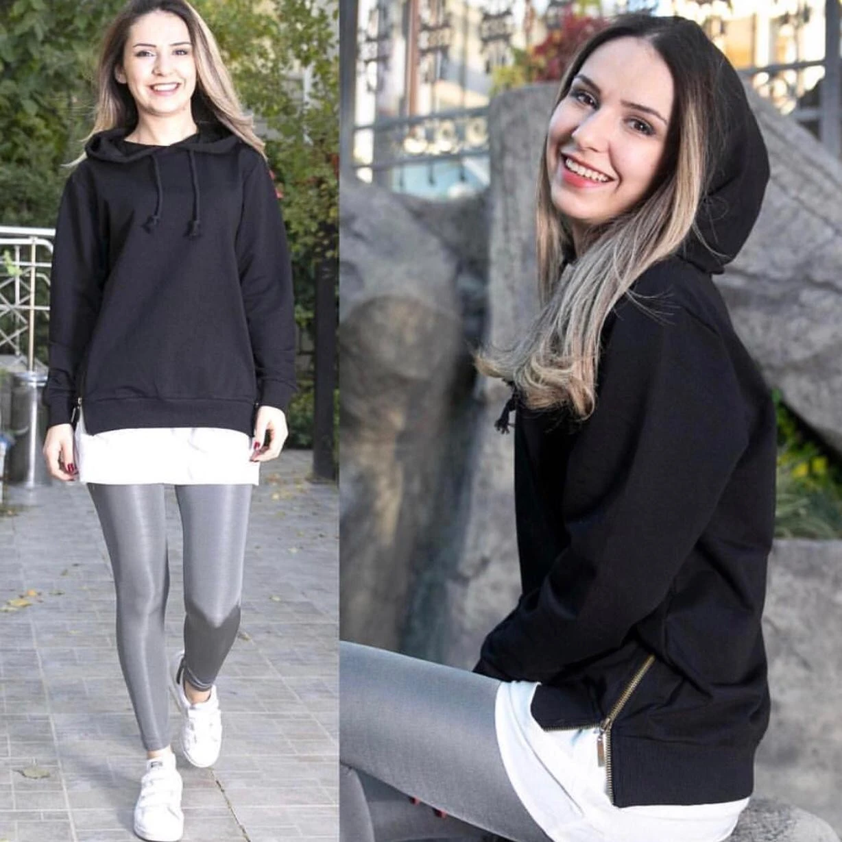 Kapüşonlu Gömlek Detay Sweatshirt Siyah
