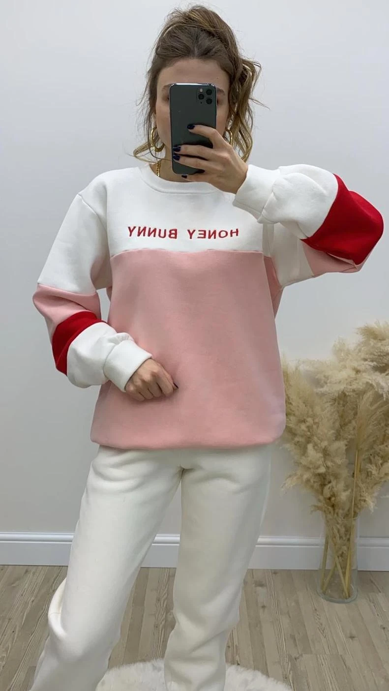 Nakış Detaylı Sweatshirt Pembe