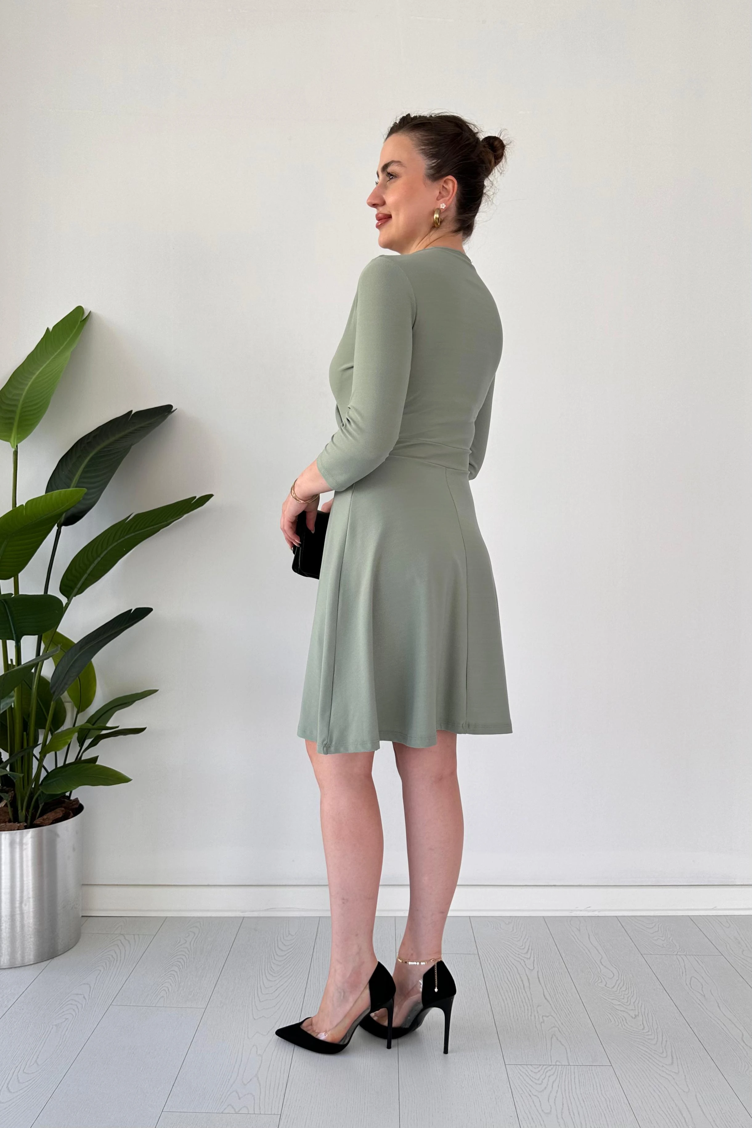 Omuz Drape Krep Elbise