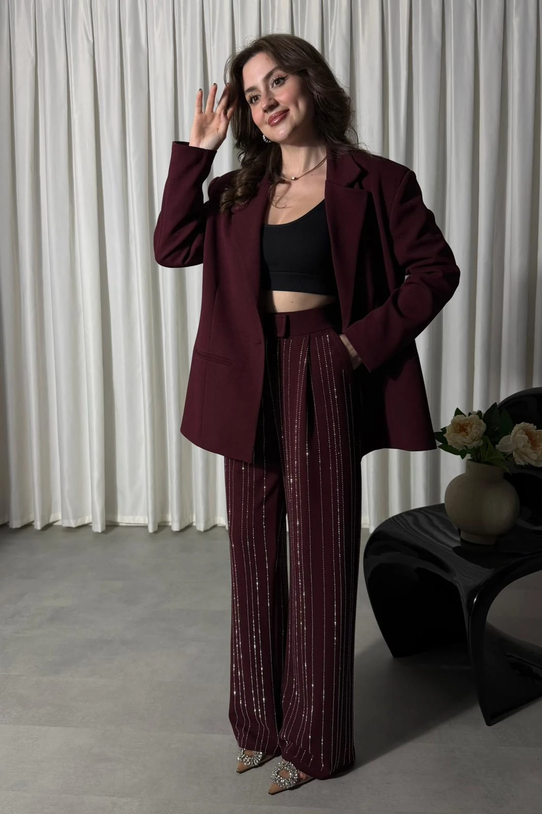 Suyolu Taşlı Ceket Takım