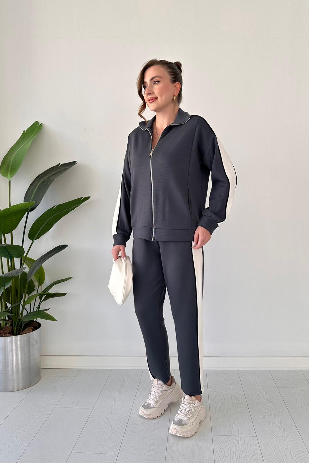 Kol Biyeli Fermuarlı Takım - Antrasit