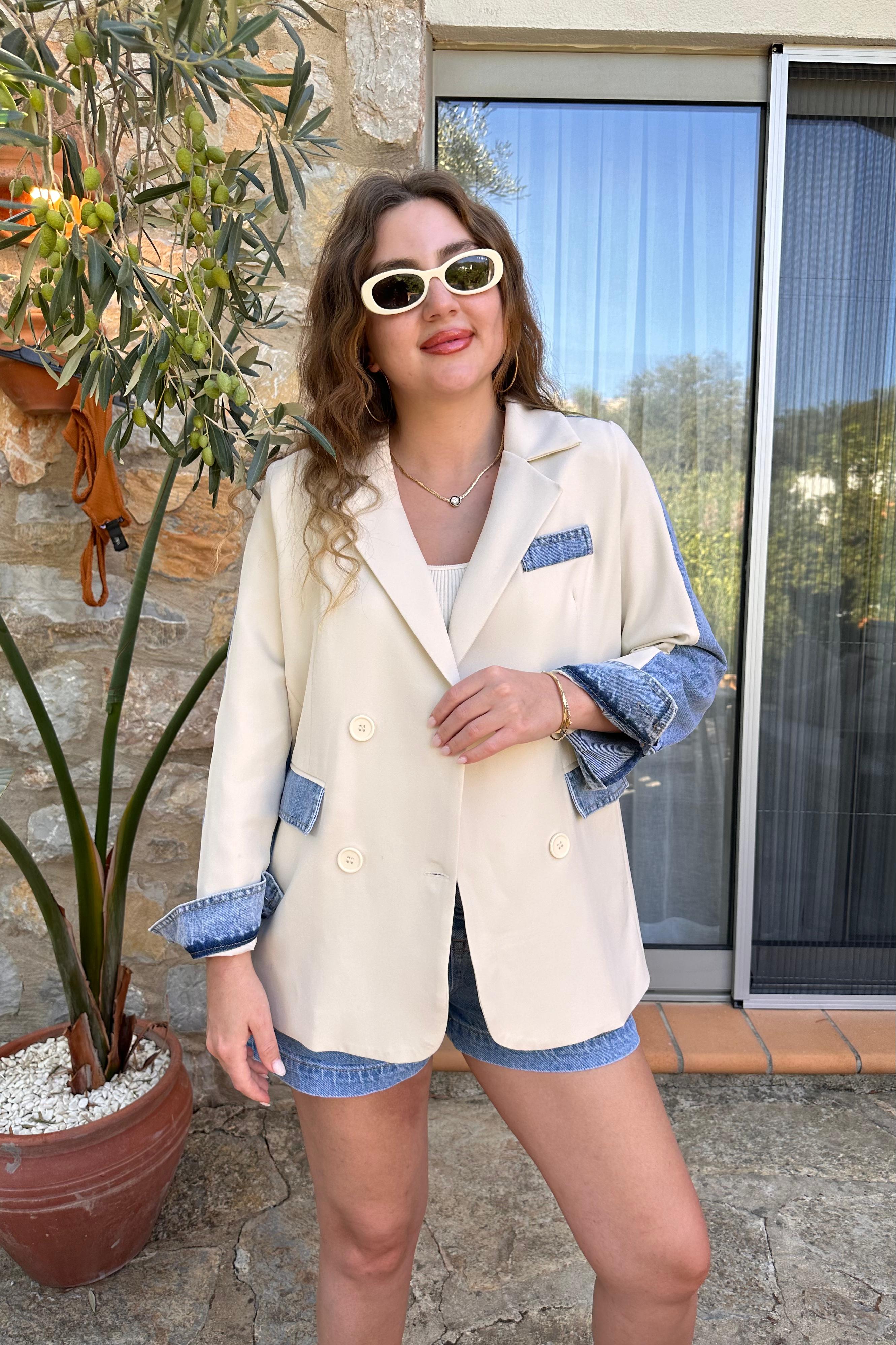 Cep Detaylı Denim Blazer