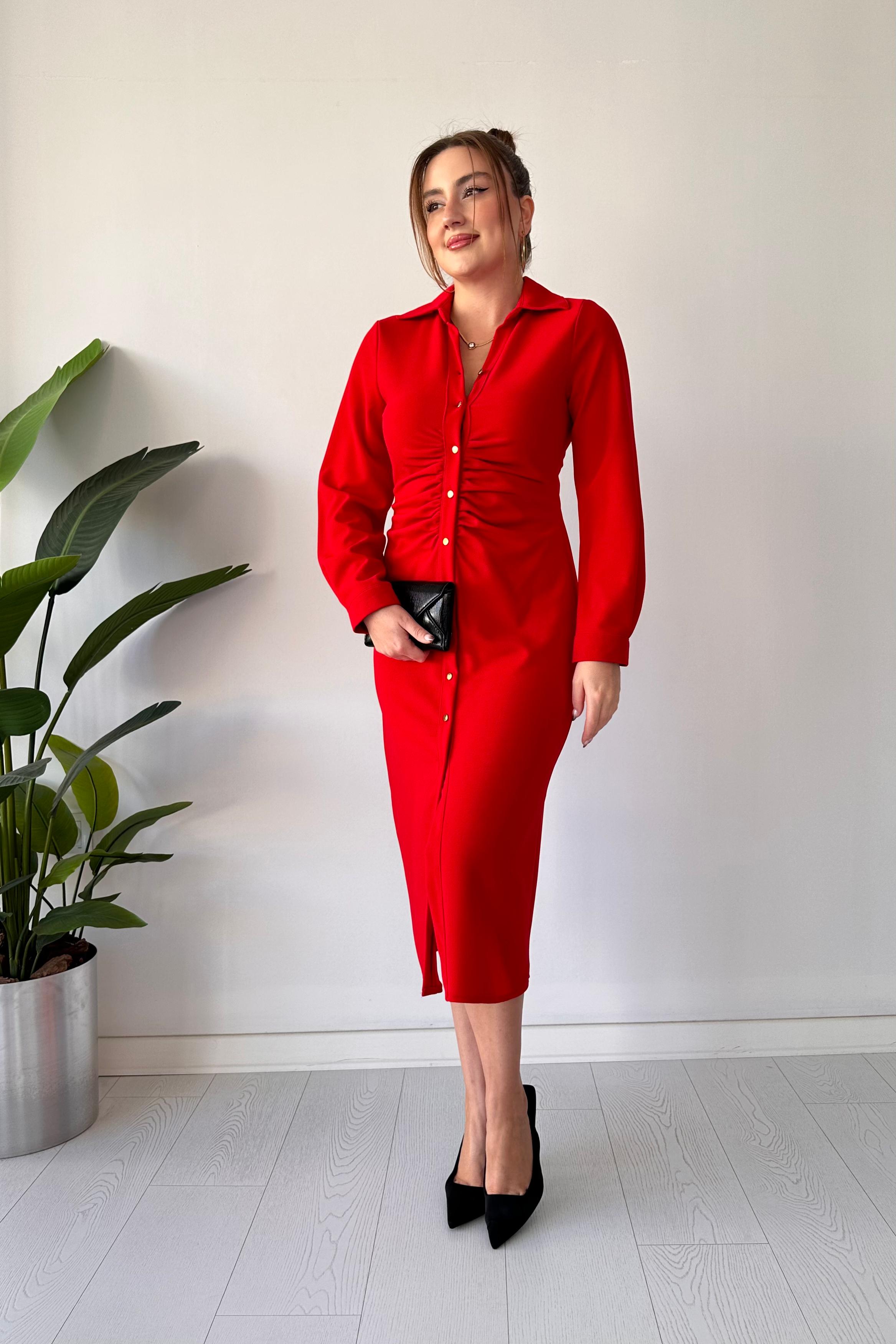 Göğüs Büzgü Gömlek Elbise