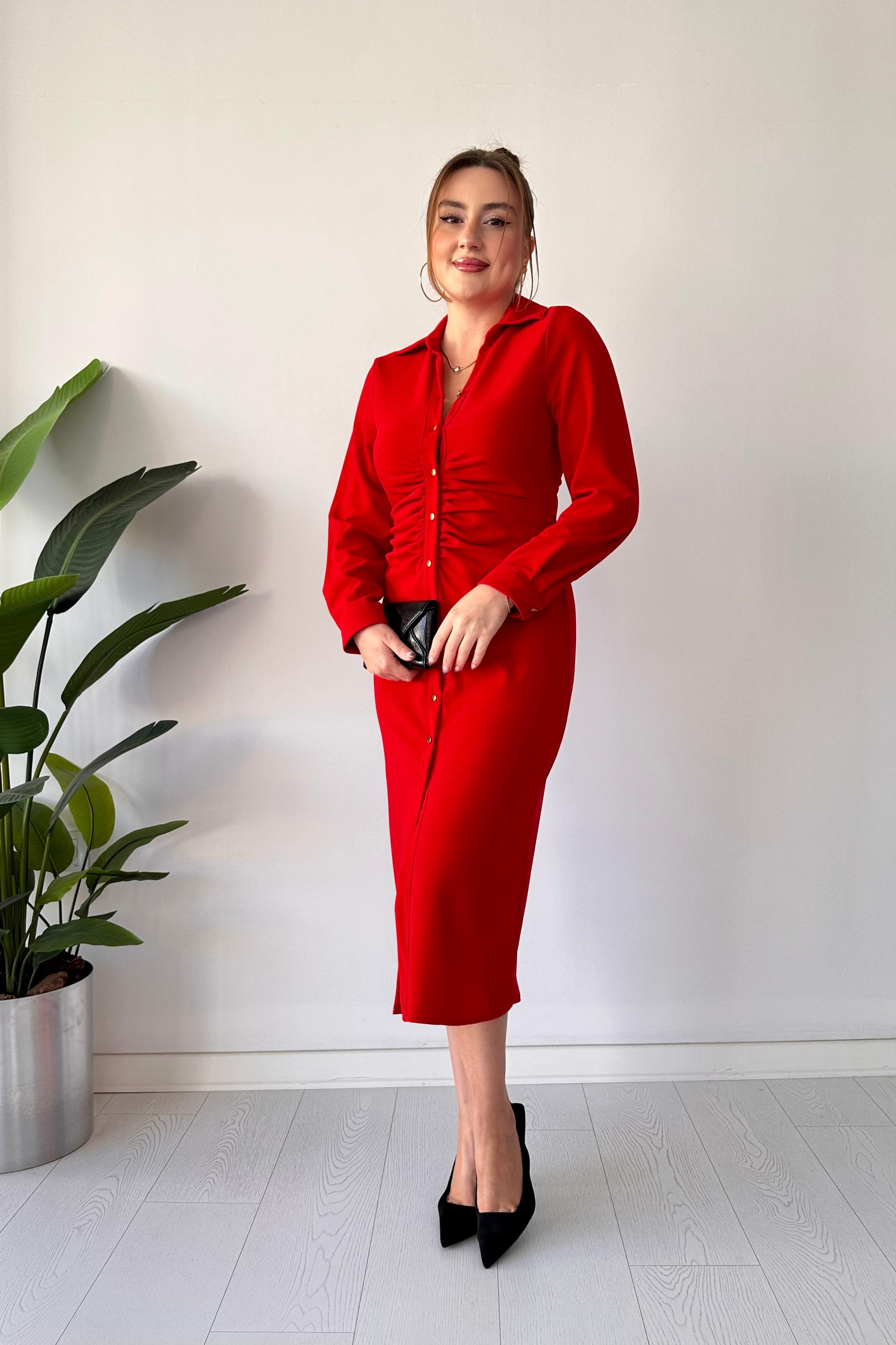 Göğüs Büzgü Gömlek Elbise