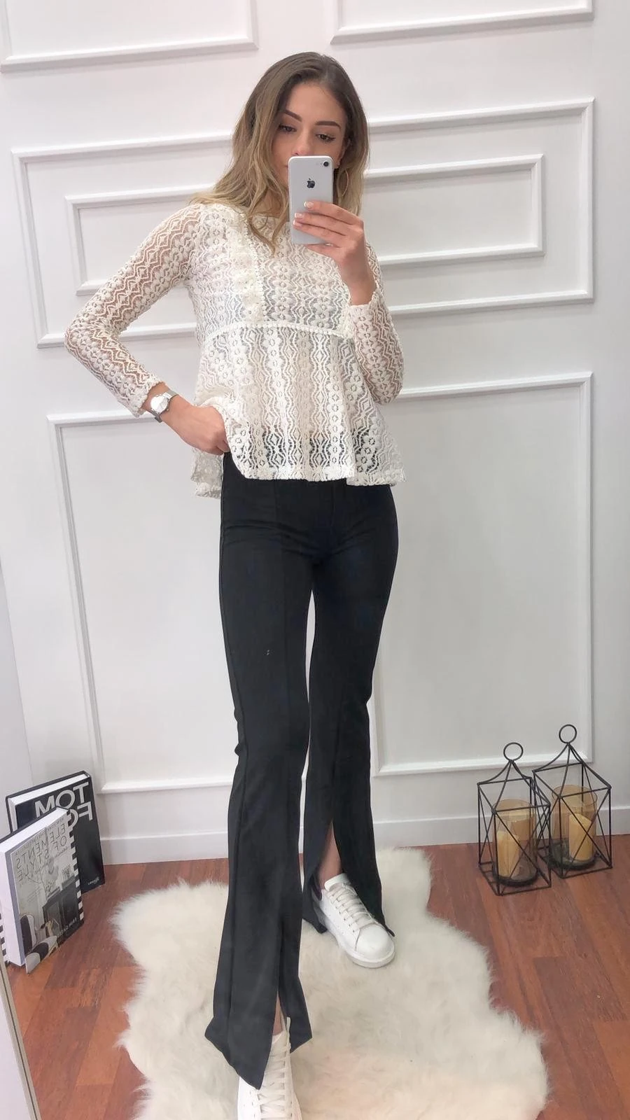 Yırtmaçlı İspanyol Paça Pantolon-Siyah