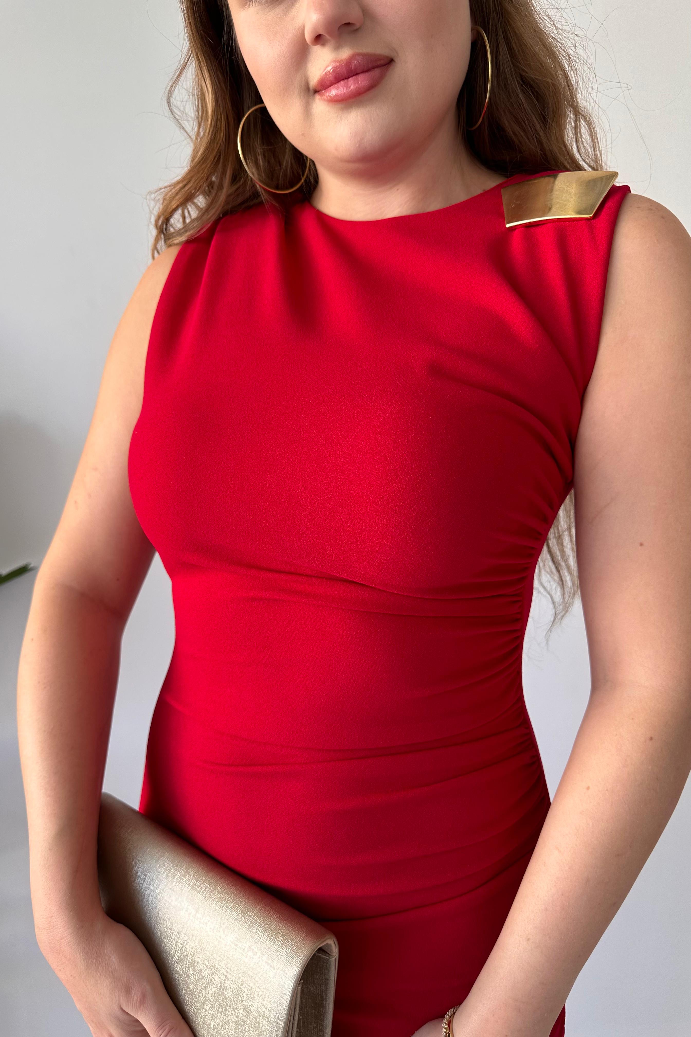 Omuz Tokalı Krep Elbise