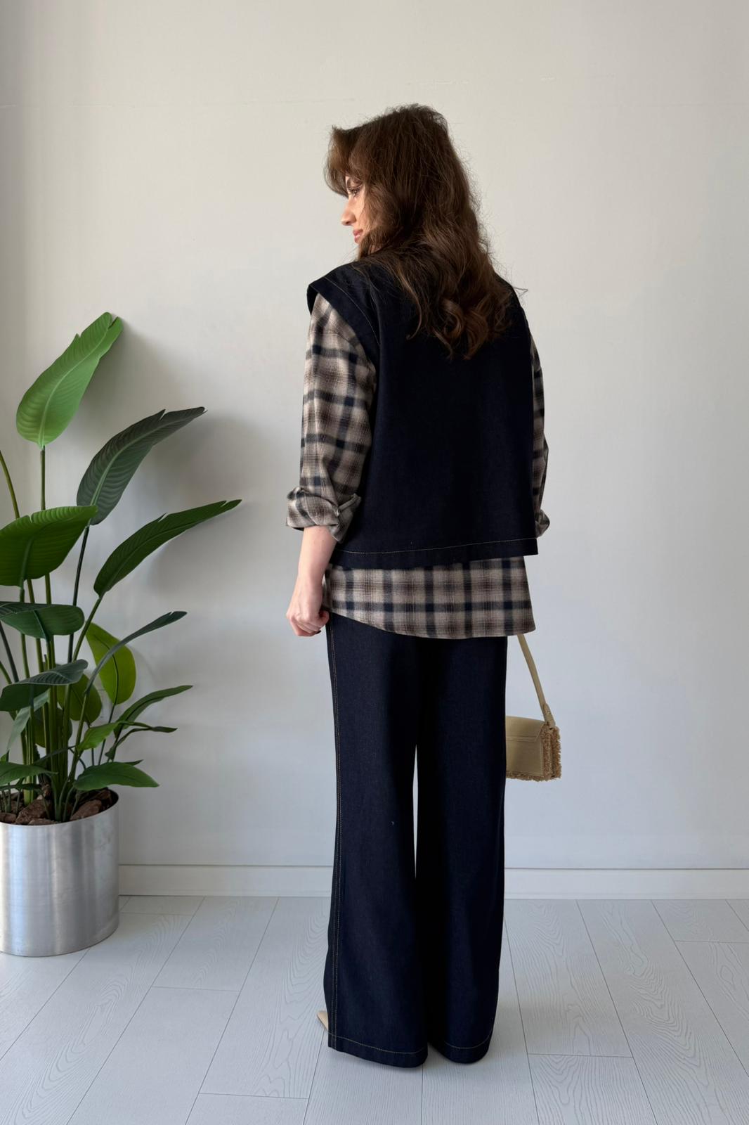 Ekose Gömlekli Denim Takım