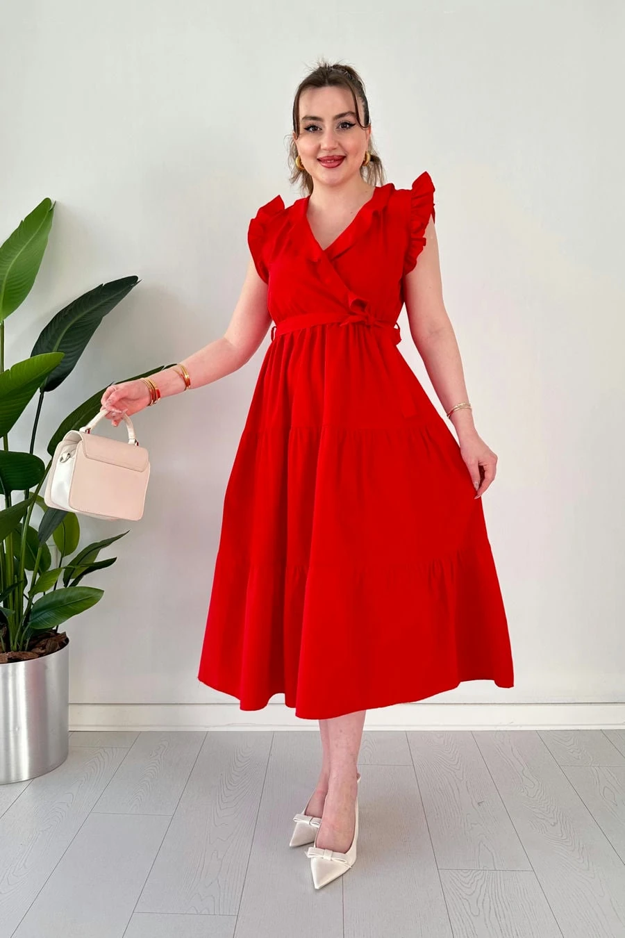 Kol Fırfır Poplin Elbise