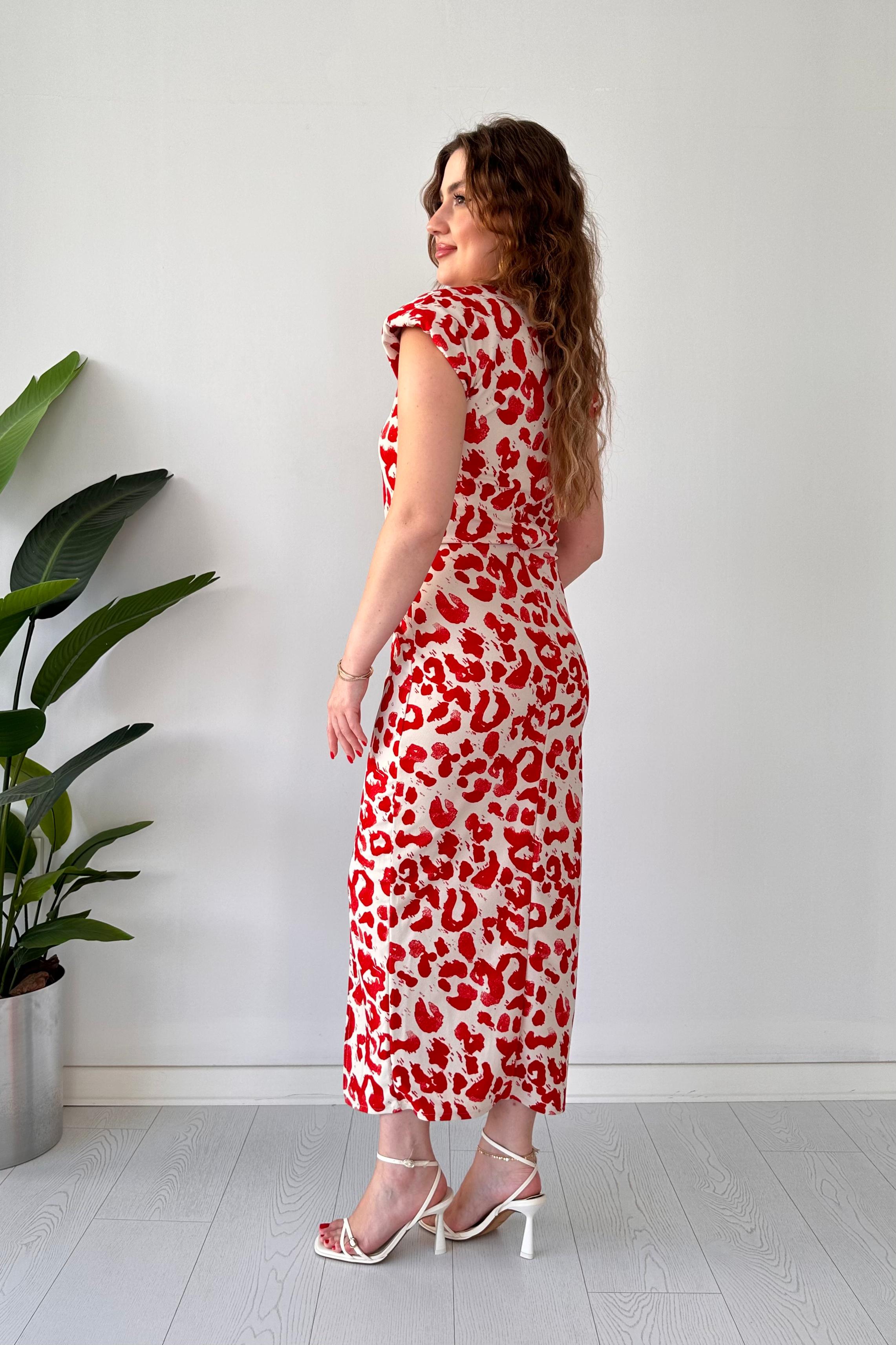 Leopar Print Krep Elbise