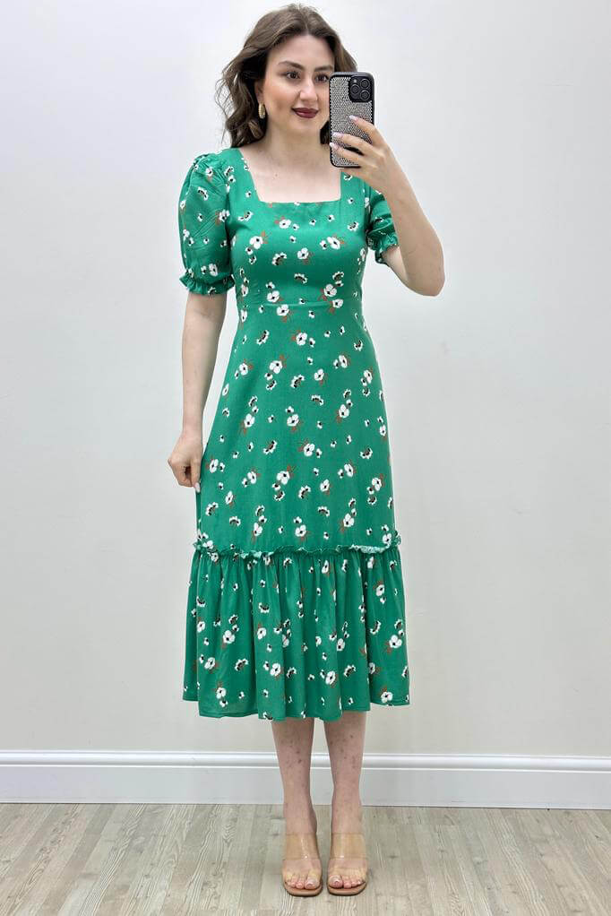 Nergis Viskon Elbise Yeşil