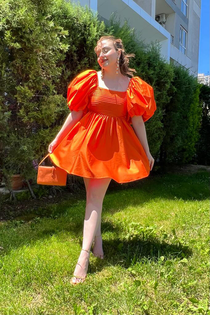 Fiyonk Mini Elbise Turuncu