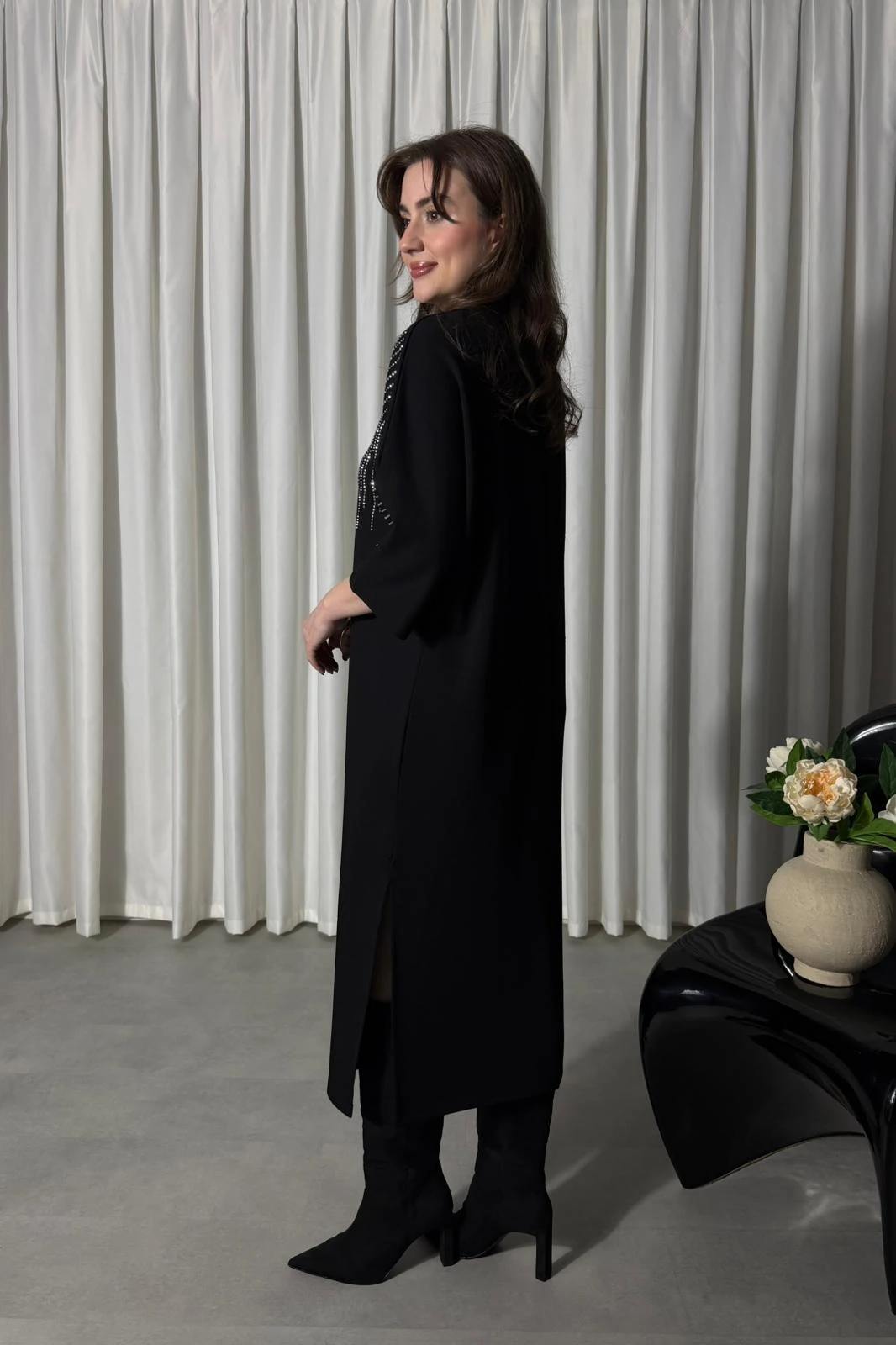 Yarım Kol Parıltılı Elbise