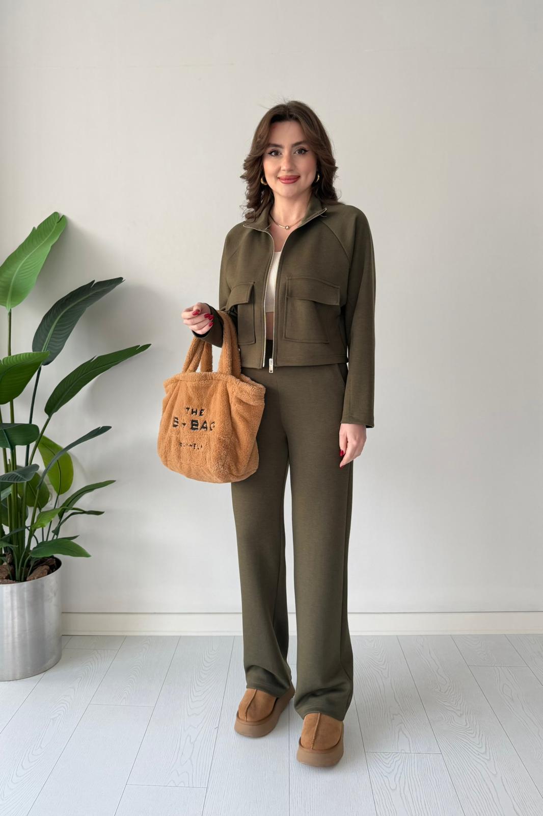 Önü Cepli İkili Takım - Haki