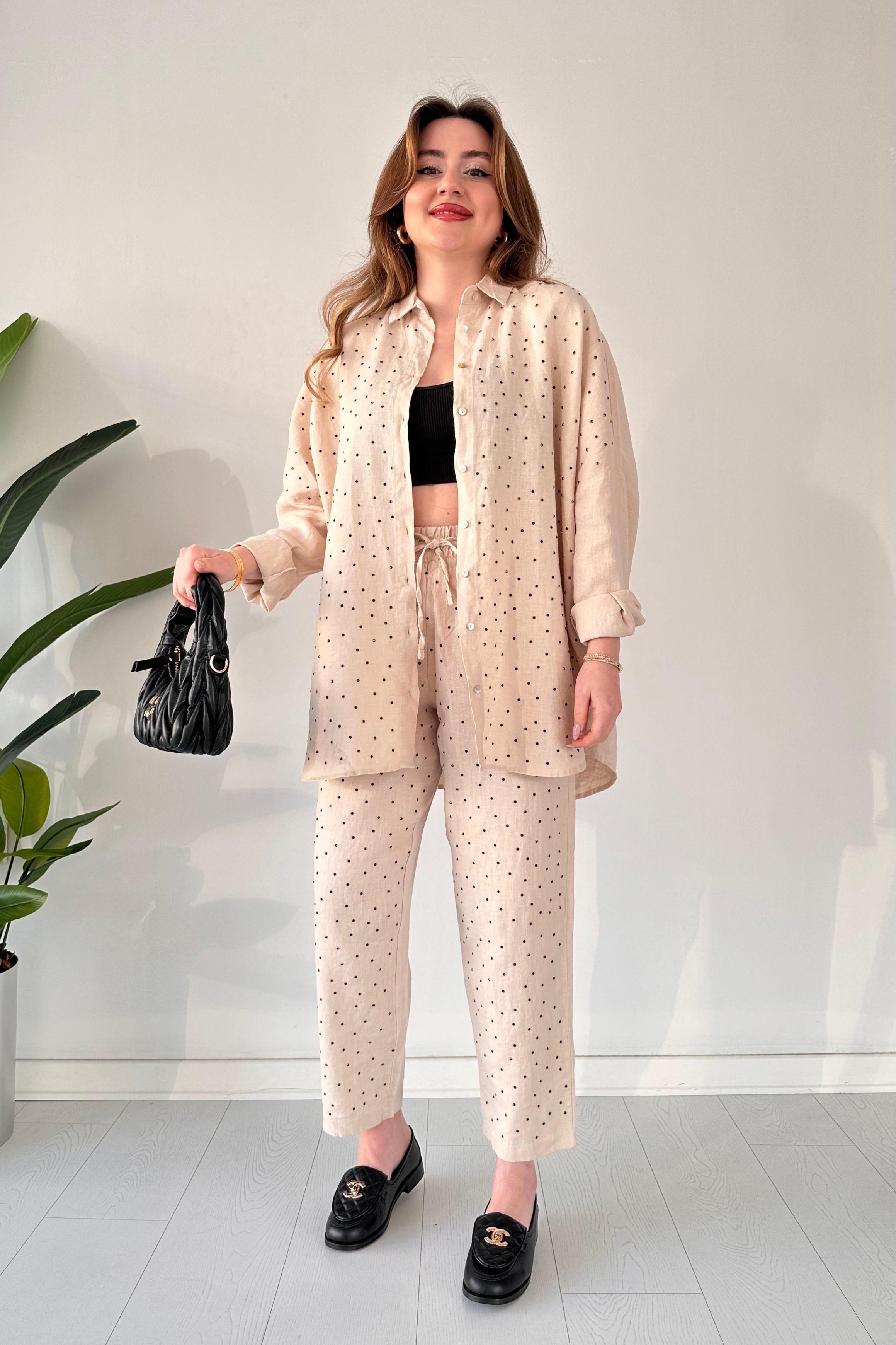 Ham Keten Taşlı İkili Takım