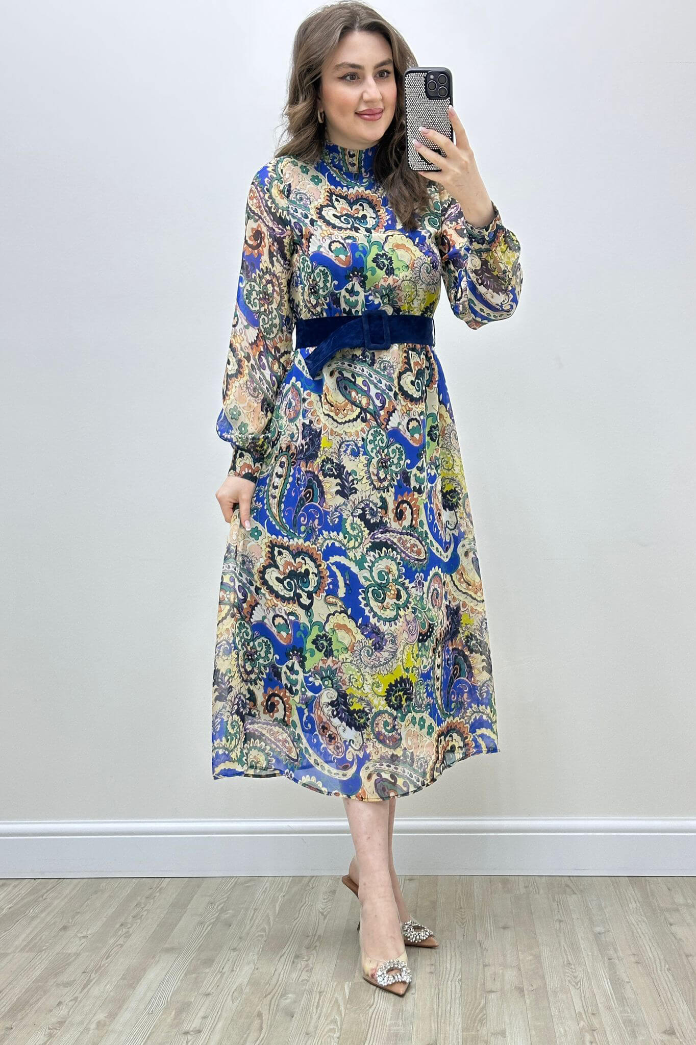 Alaca Şifon Elbise Lacivert