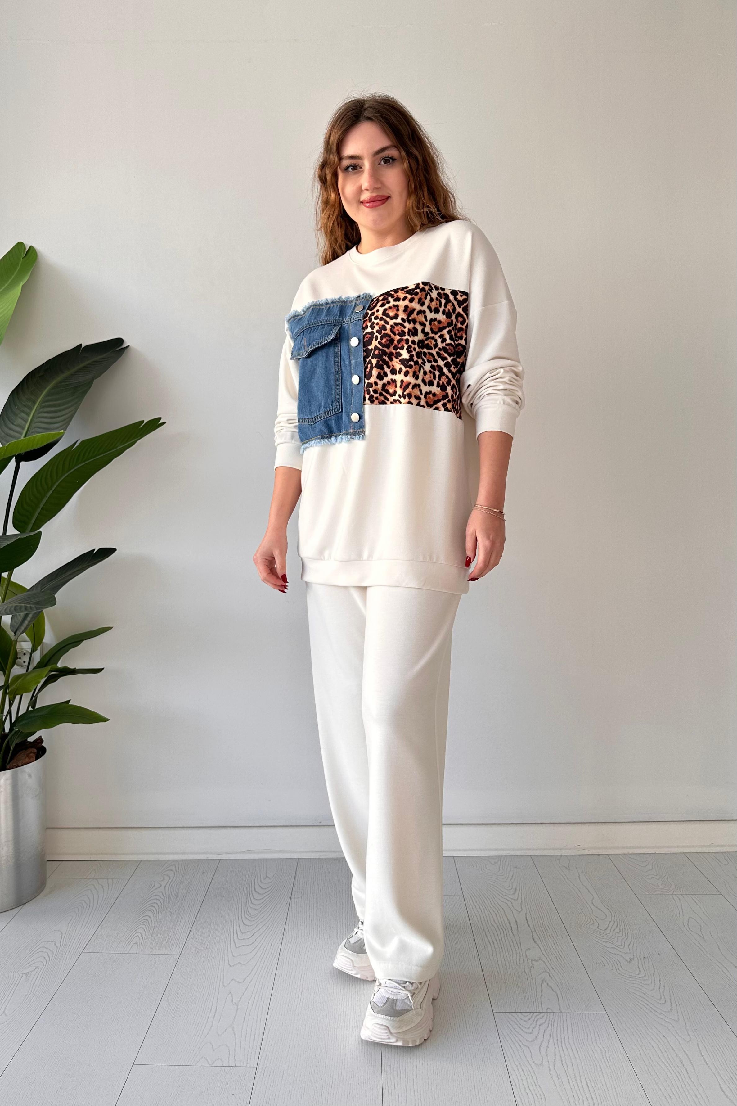 Leopar Denim Detay Modal Takım