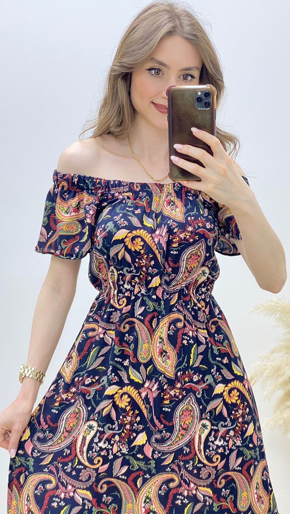 Madonna Şal Desen Viskon Elbise Lacivert