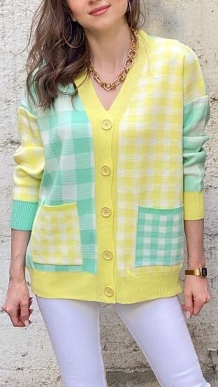 Ekose Renkli Hırka Sarı