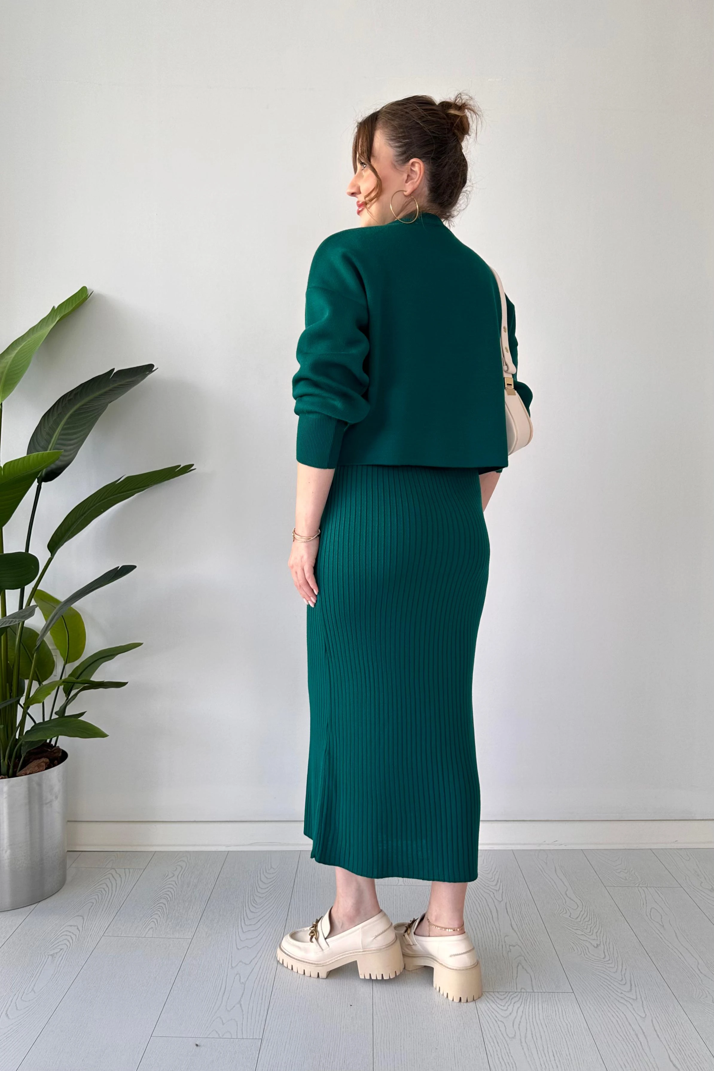 İnci Yakalı Kazak Elbise Takım