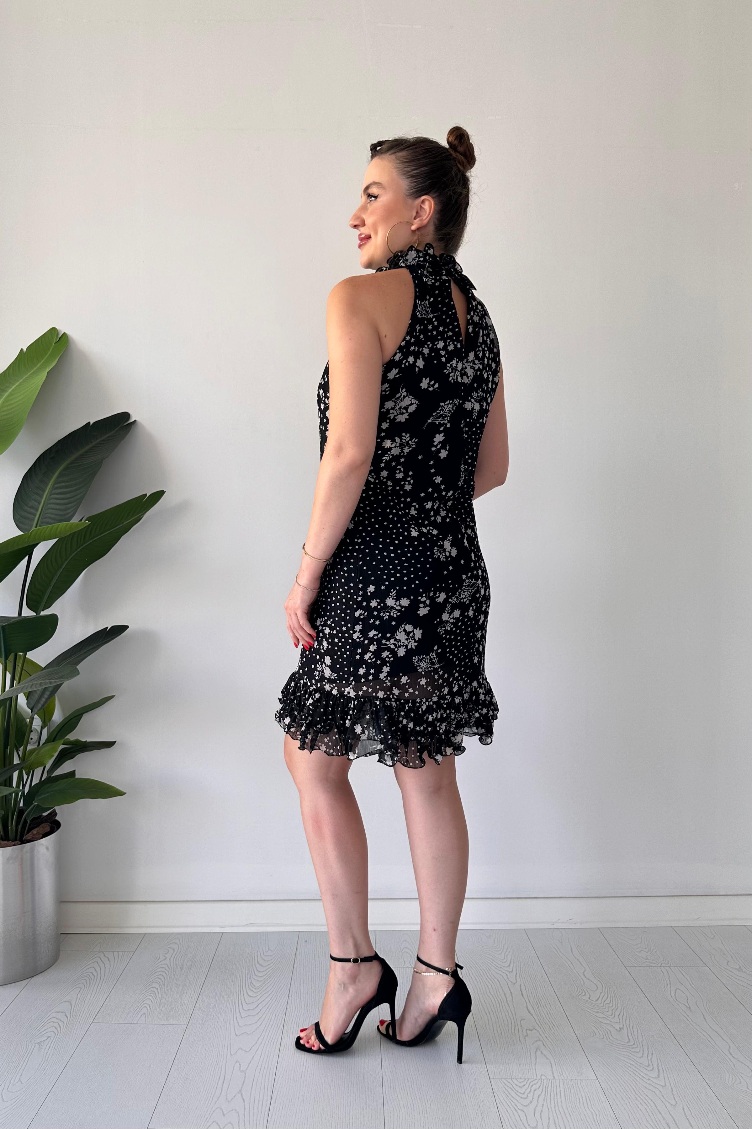 Çiçekli Farbala Elbise