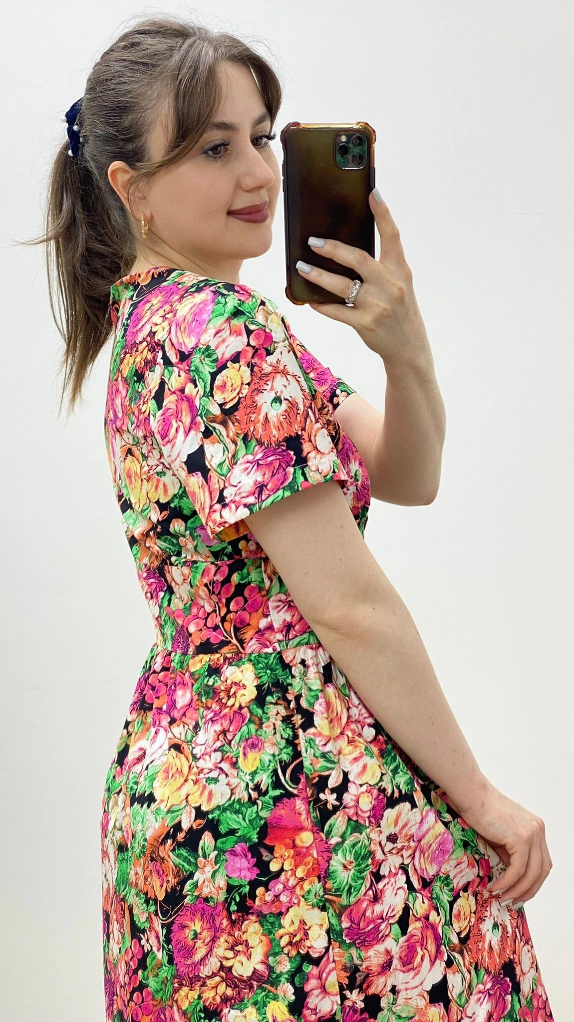 Üzümlü Poplin Elbise Pembe