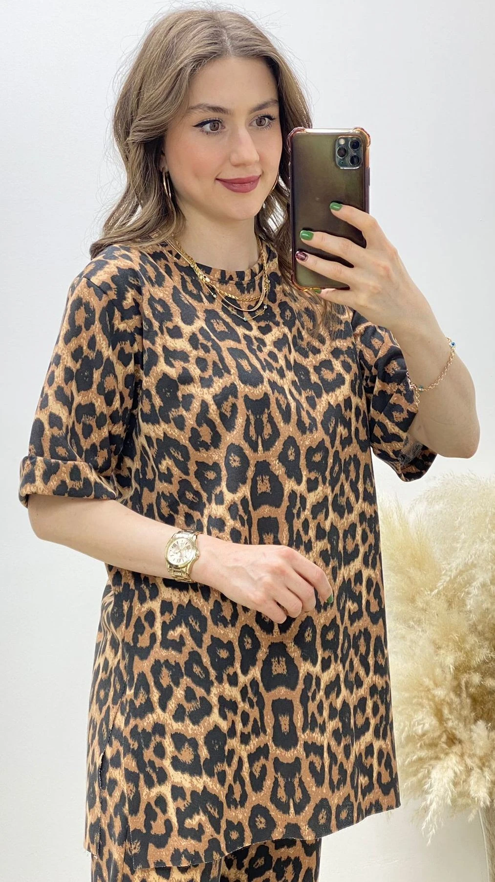 Yırtmaçlı Leopar Pamuk Takım