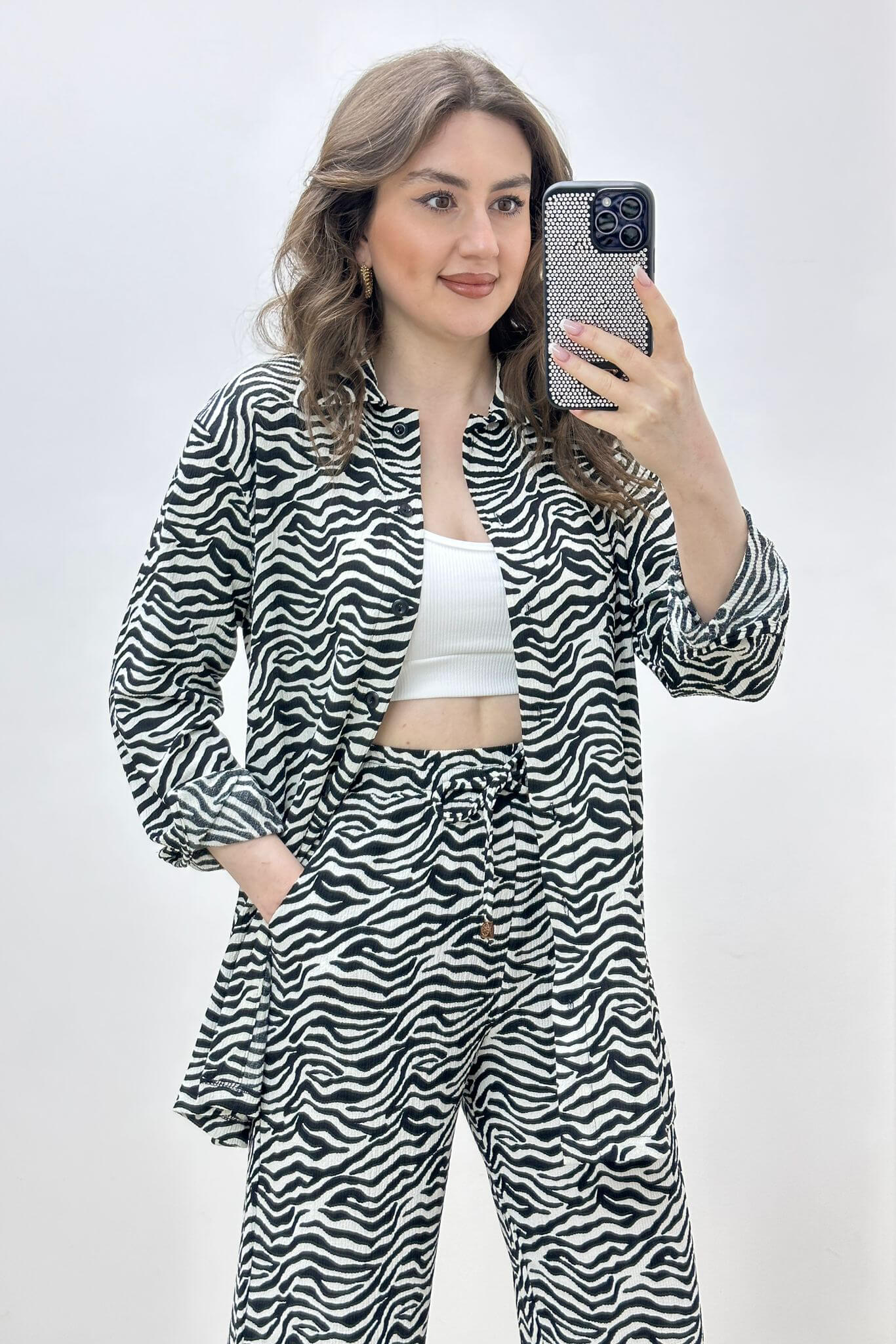 Gömlekli Zebra Gofre Takım Siyah