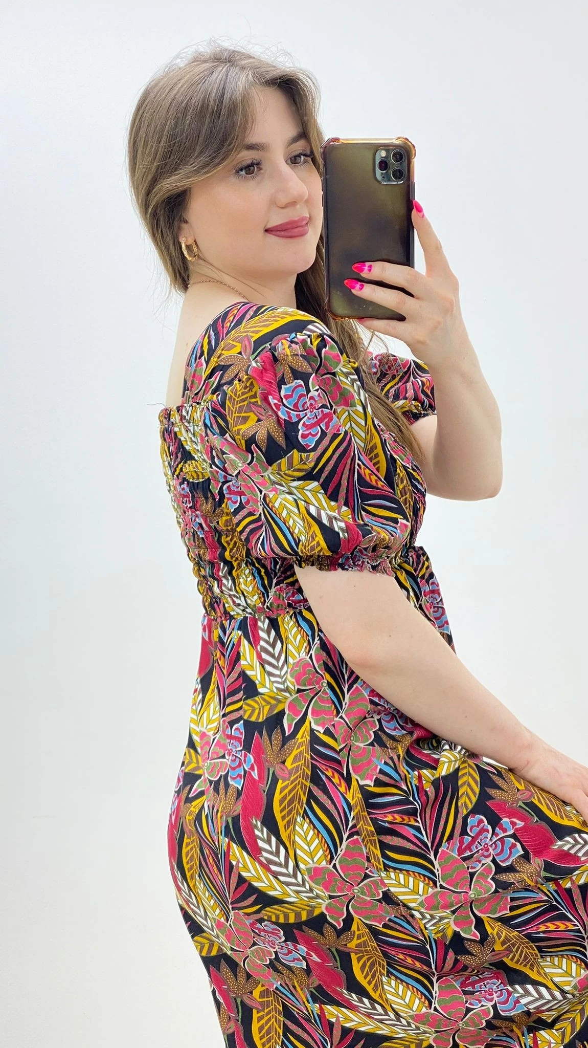 Gipeli Yaprak Elbise Siyah