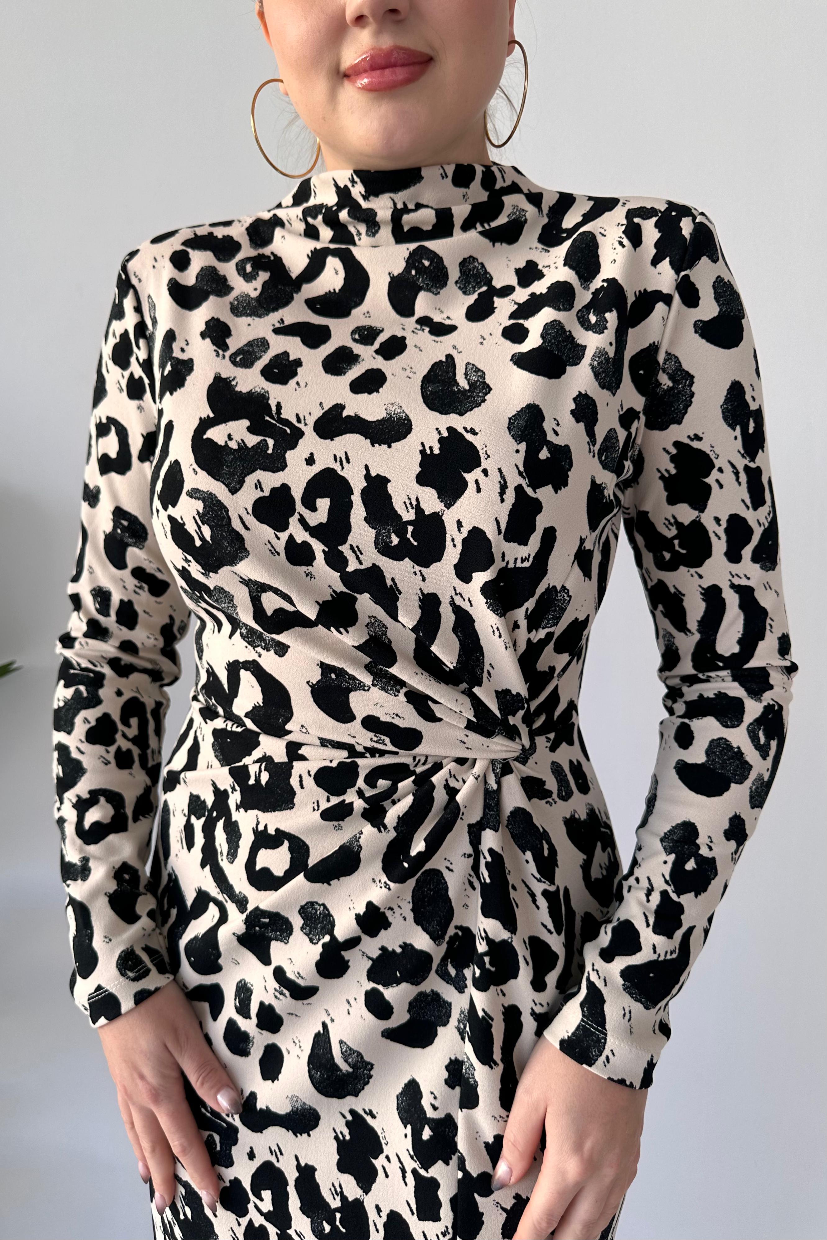 Uzun Kol Keopar Krep Elbise