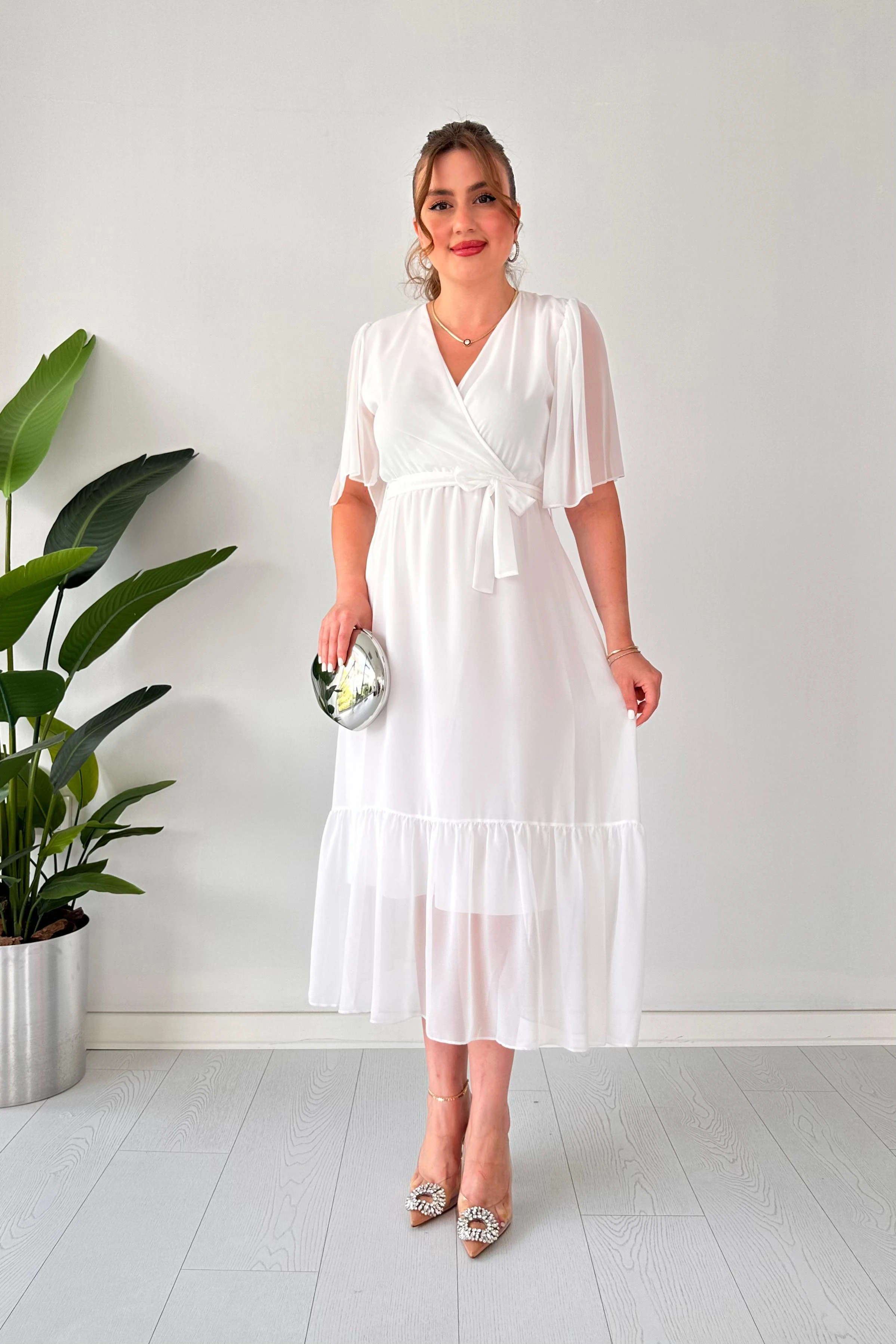 Pelerin Kol Şifon Elbise