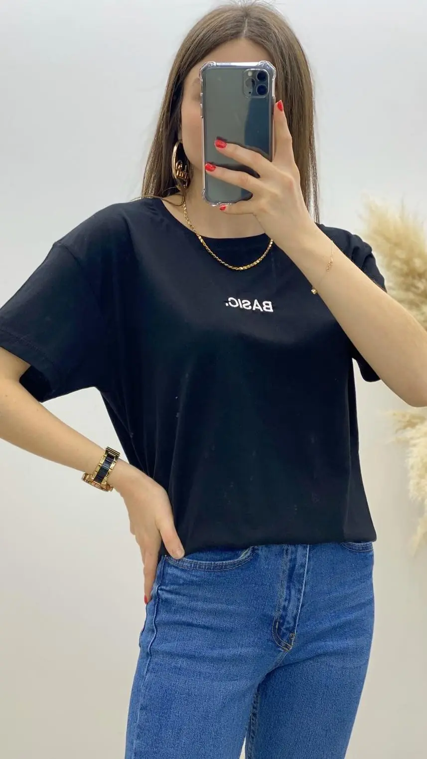 Basic Nakışlı Tshirt Siyah · 6