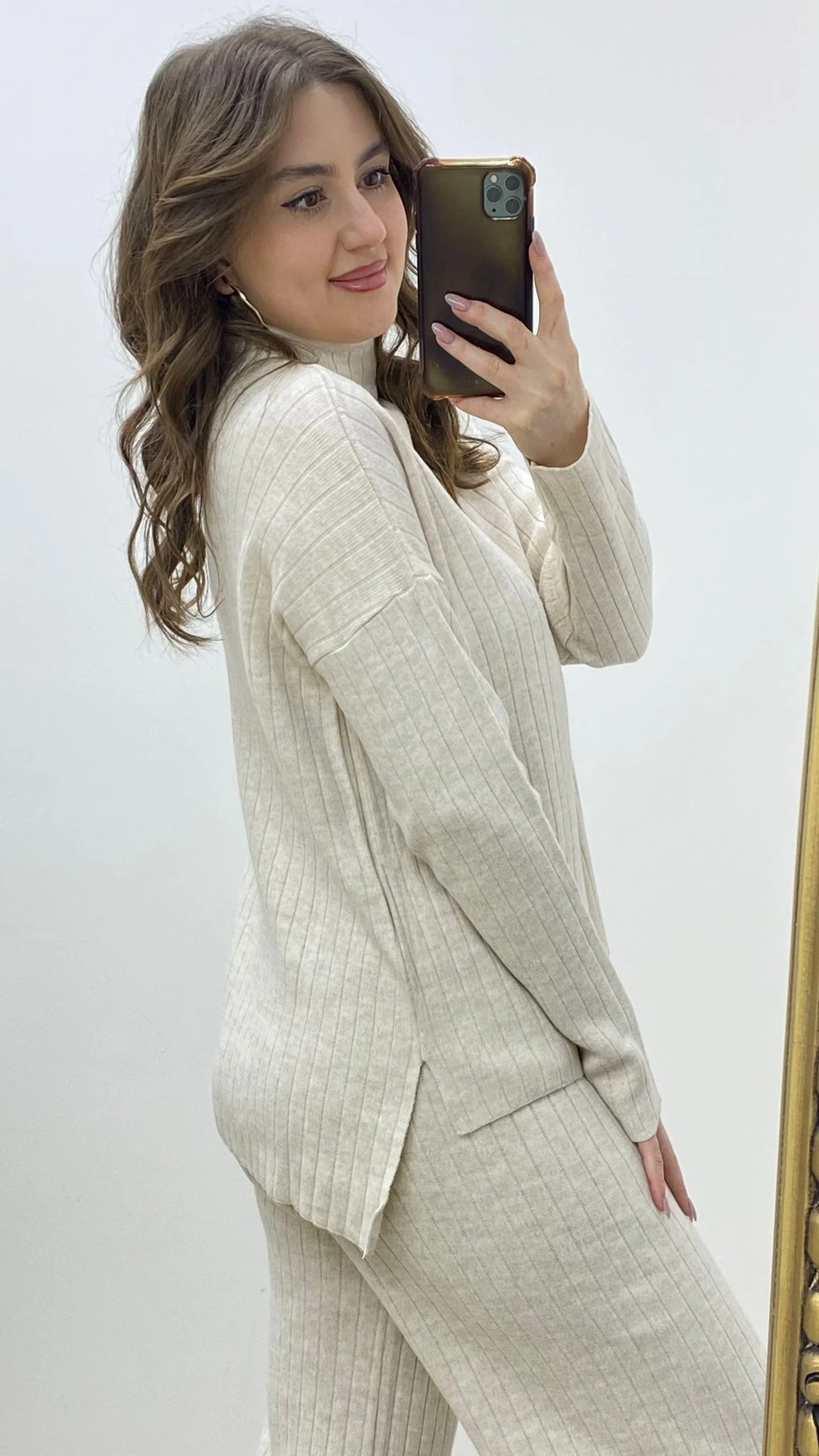 Fitilli Triko Takım Krem