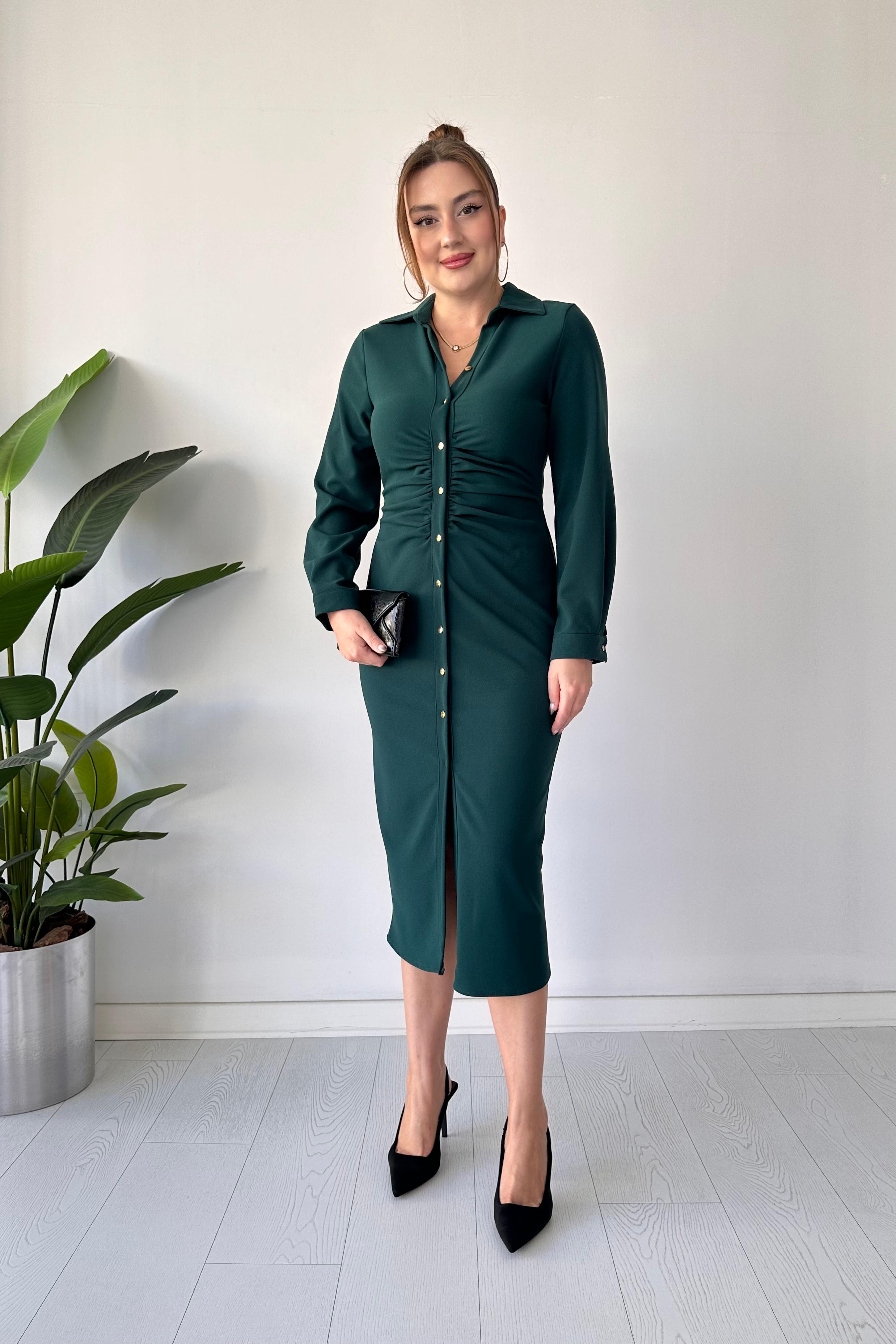 Göğüs Büzgü Gömlek Elbise