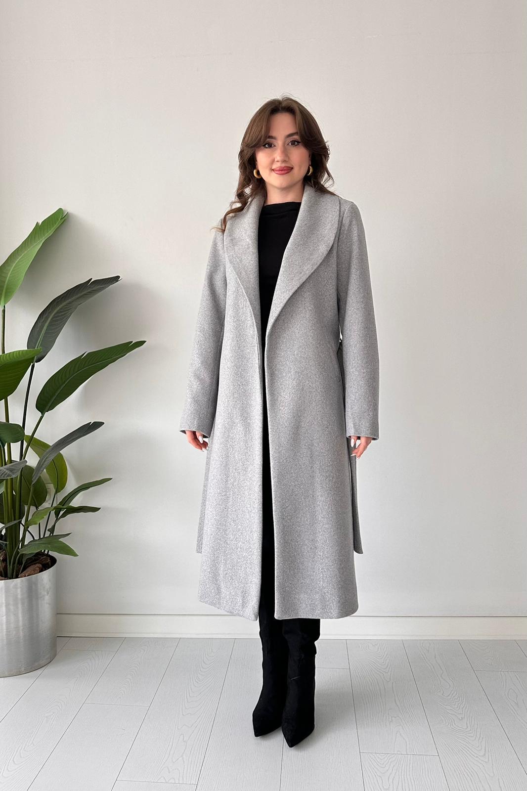 Kuşaklı Kaşe Kaban - Gri