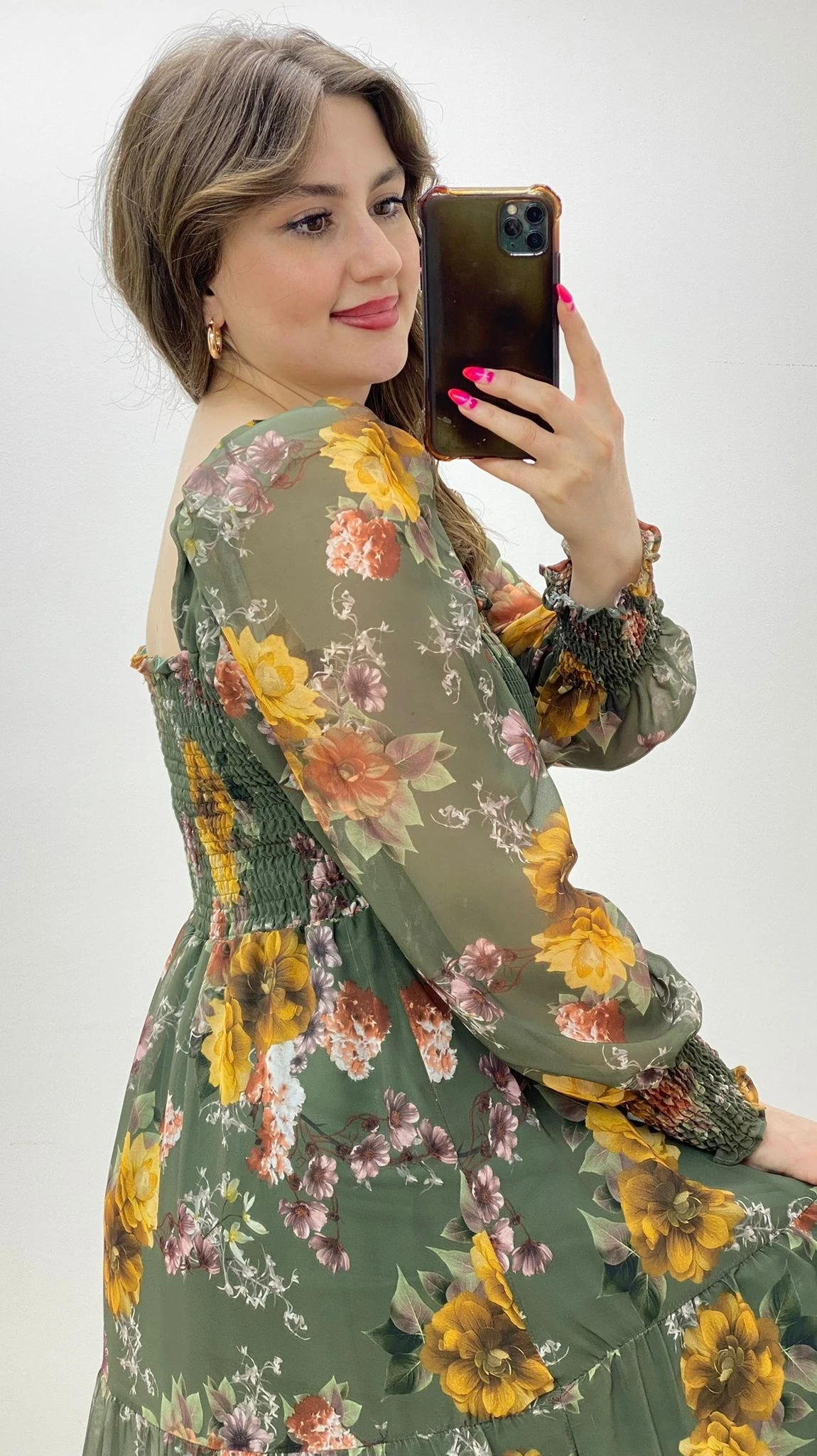 Gipeli Ortanca Şifon Elbise Haki