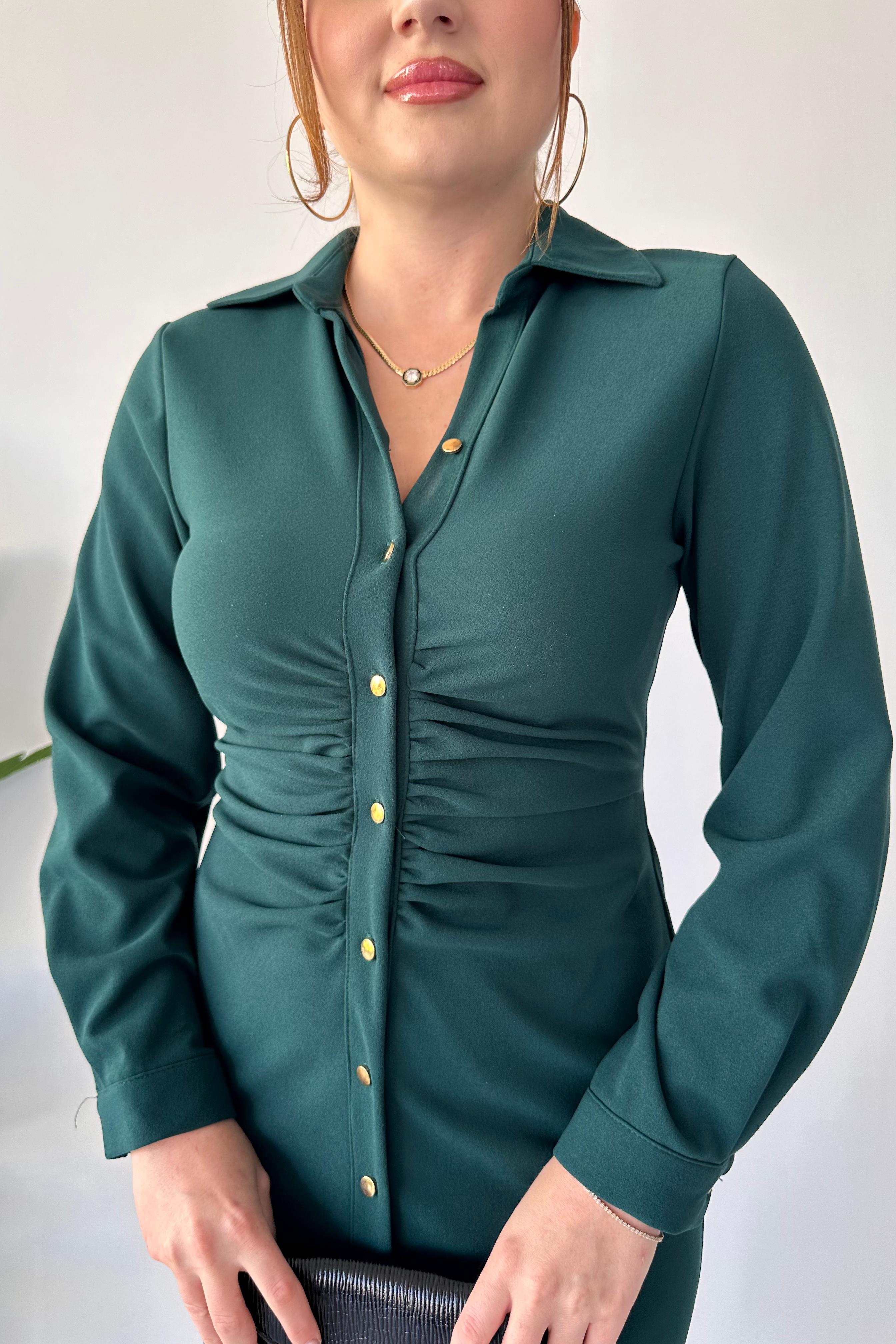 Göğüs Büzgü Gömlek Elbise