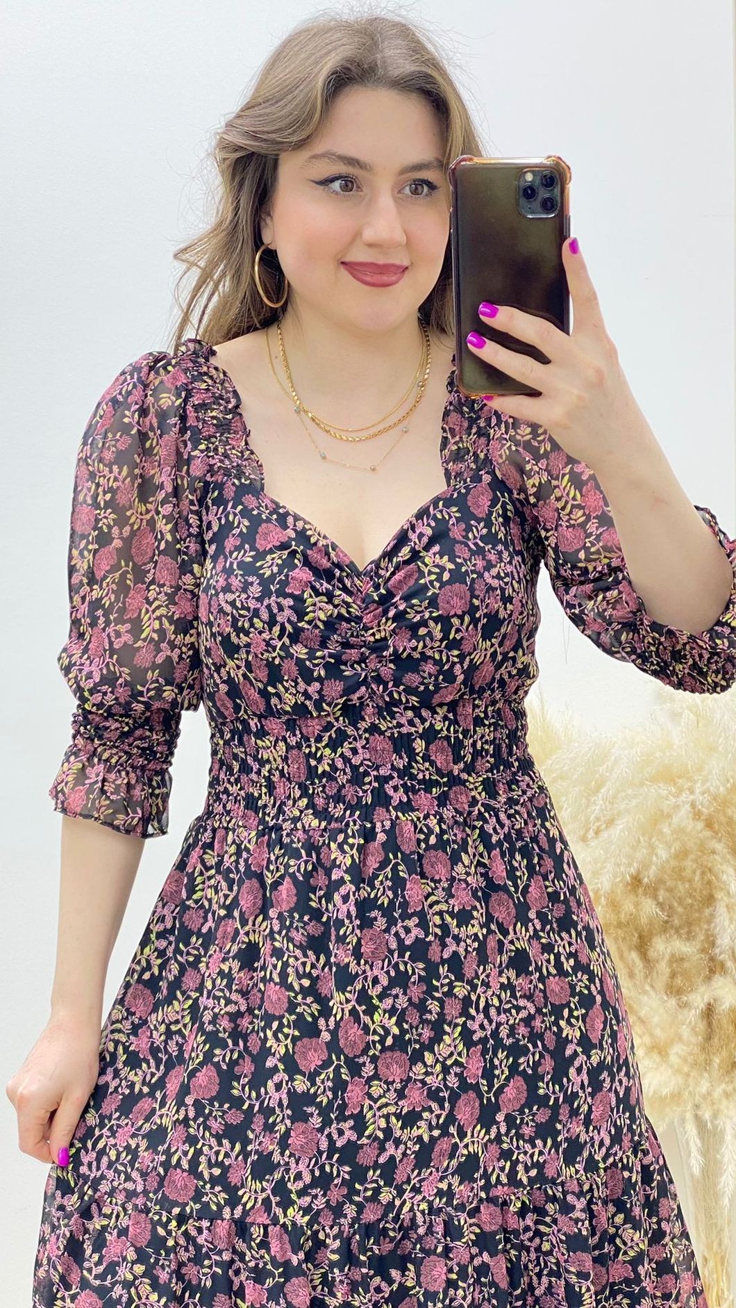 Floral Şifon Elbise