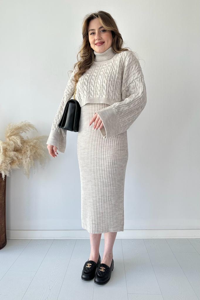 Saç Örgü Kazak Elbise Triko Takım