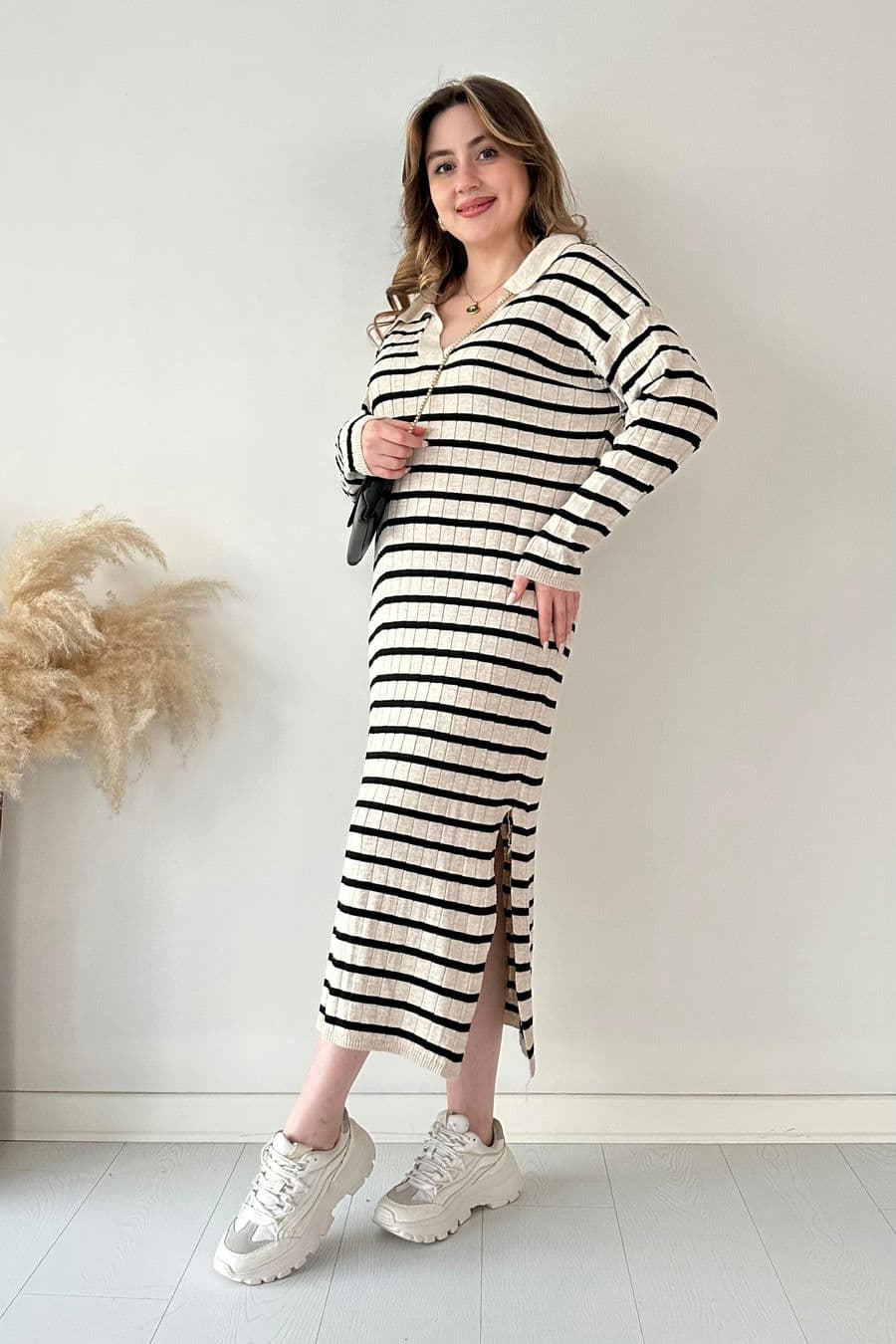 Çizgili Basic Triko Elbise