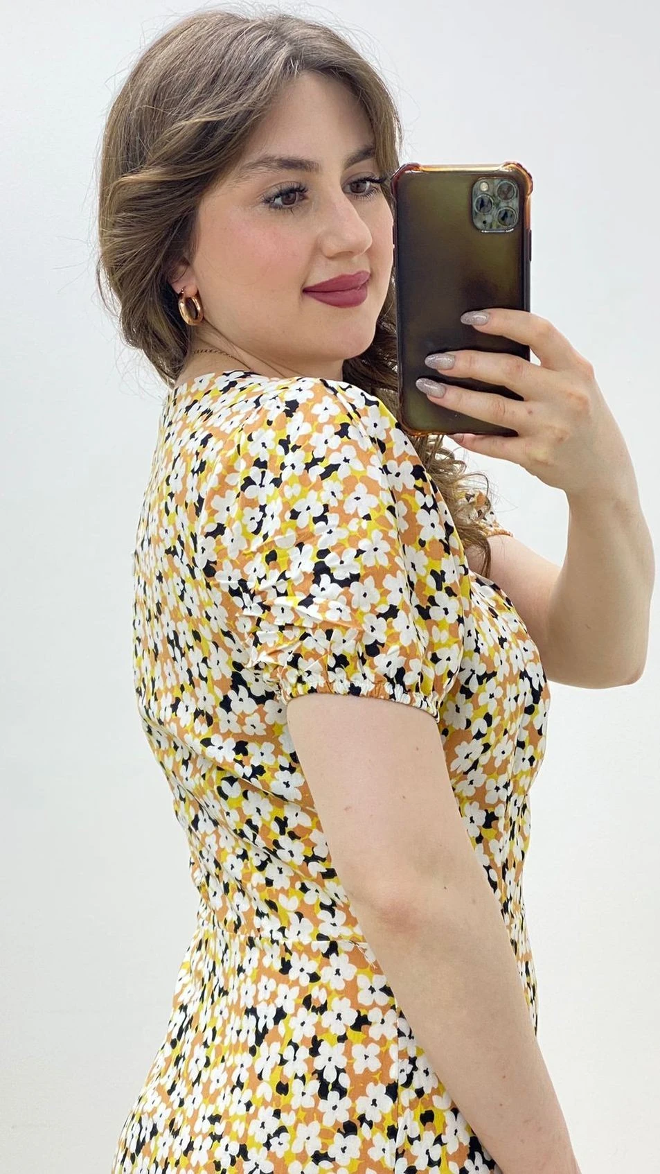 Öpücük Yaka Mineli Viskon Elbise Sarı