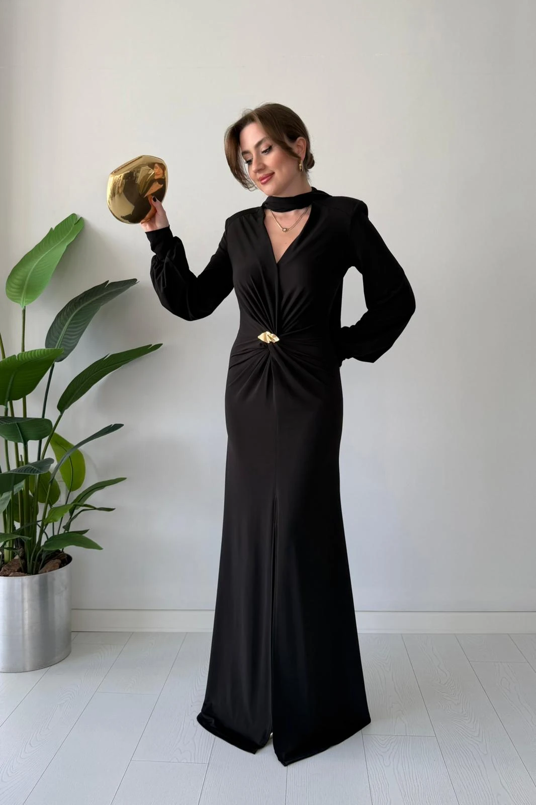 Şal Detaylı Tasarım Elbise