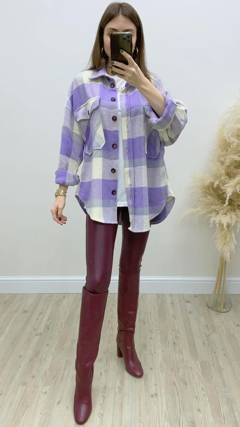 Cepli Ekoseli Kaşe Gömlek Lila