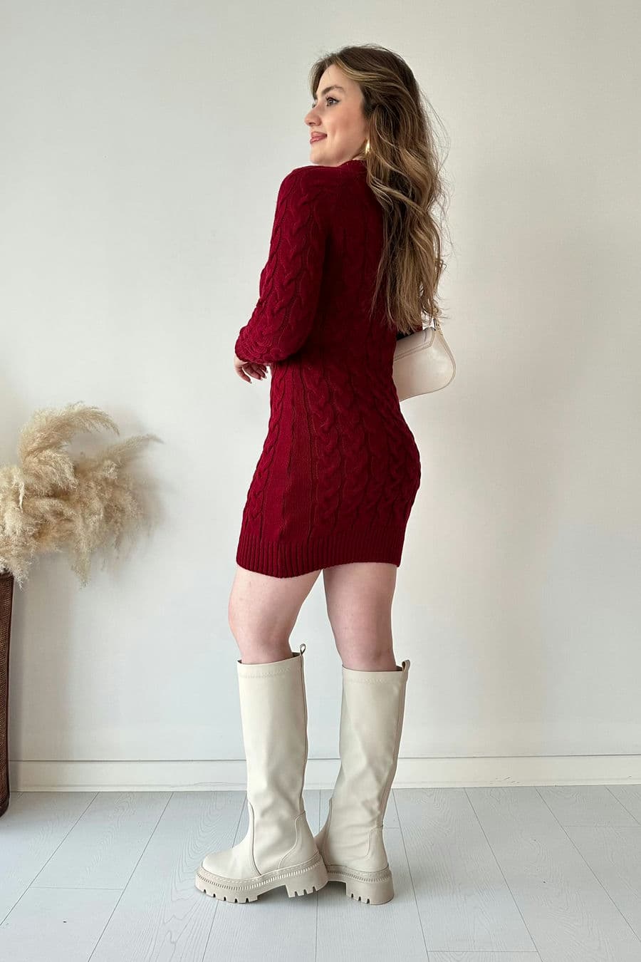 Saç Örgü Fermuar Detaylı Triko Elbise