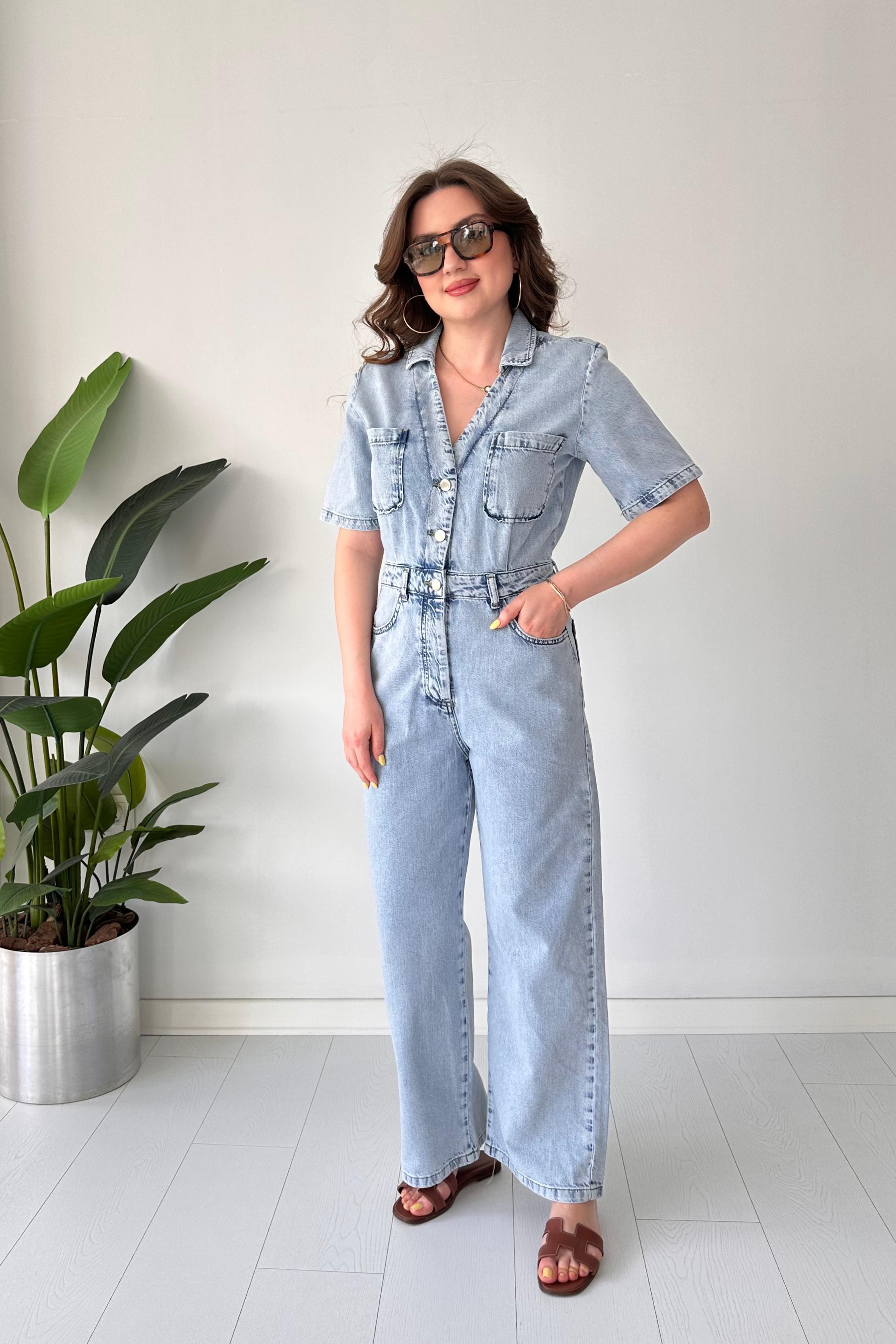 V Yaka Denim Tulum