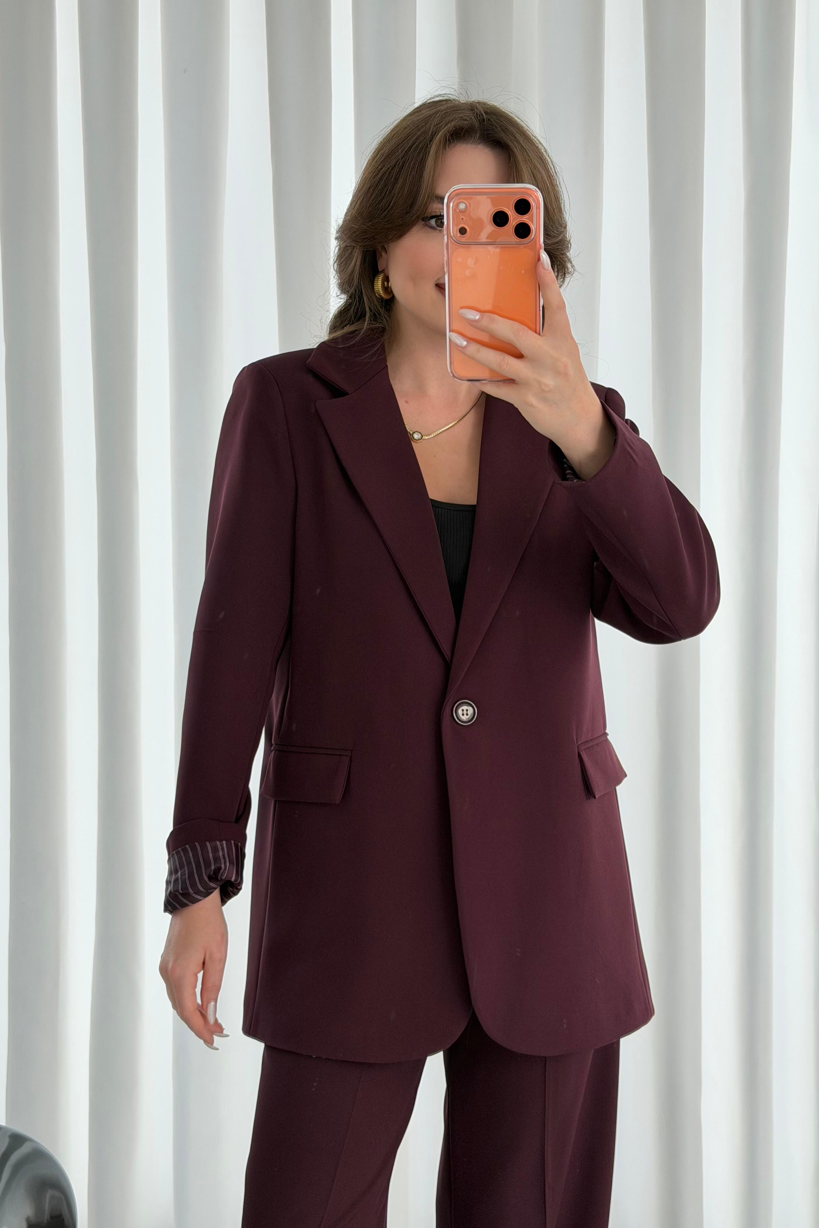Çizgi Astarlı Blazer Ceket