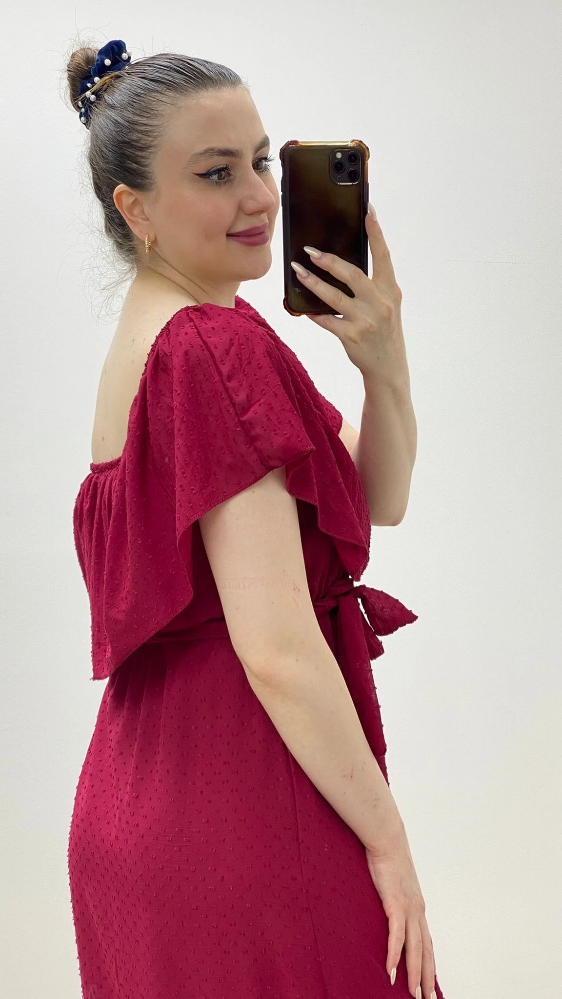 Kabarcık Puanlı Madonna Elbise Bordo